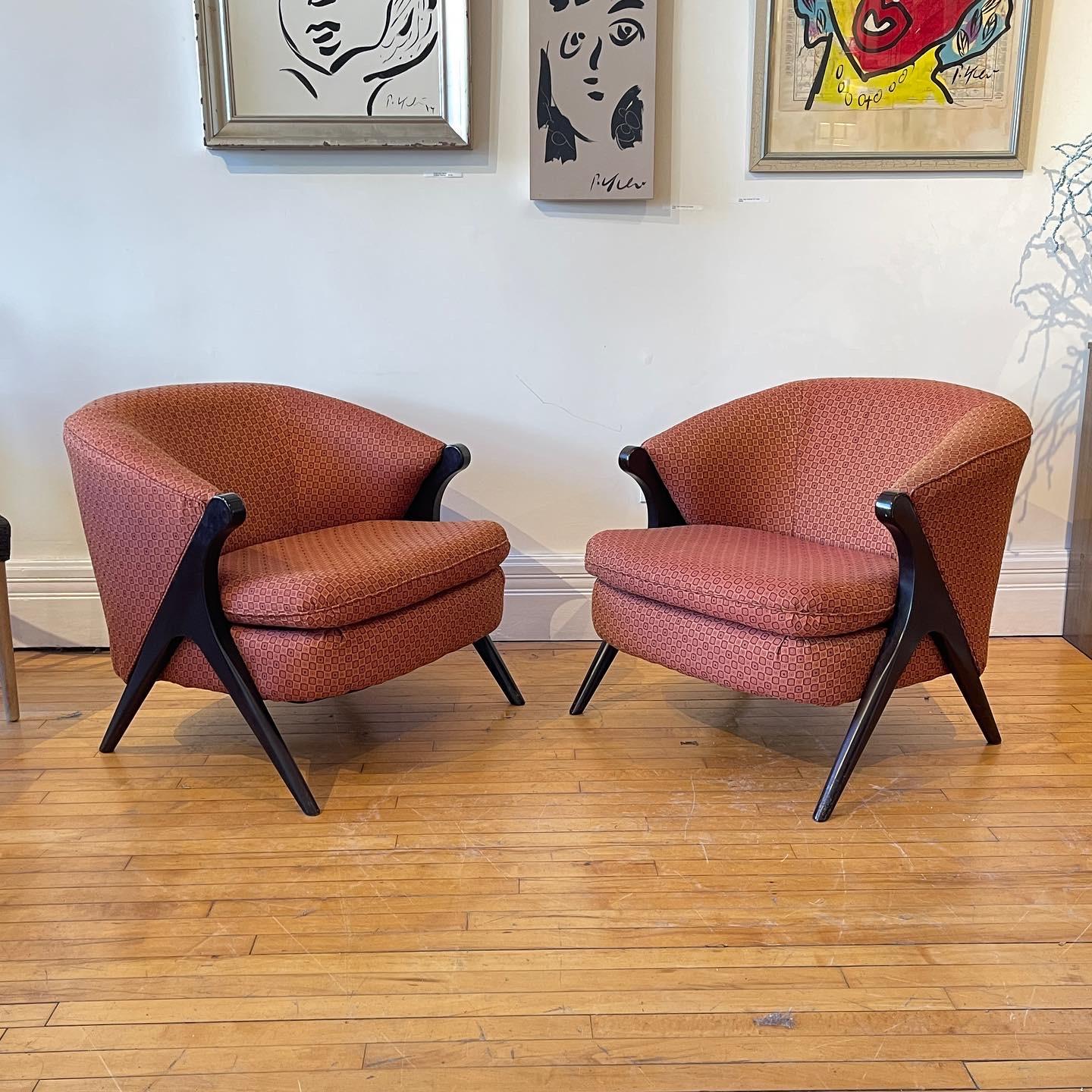 Pair of Sleek Karpen of California Style Barrel Lounge Chairs, Mid-Century Club  6