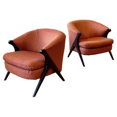 Pair of Sleek Karpen of California Style Barrel Lounge Chairs, Mid-Century Club 
