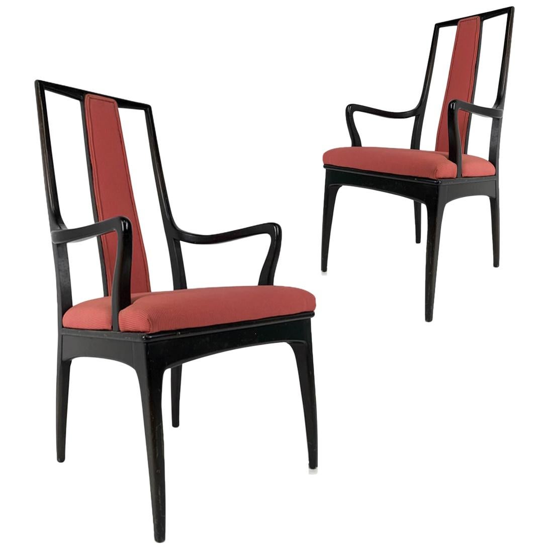 Pair of Sleek Mahogany Parzinger Style Dining / Occasional Chairs by John Stuart For Sale