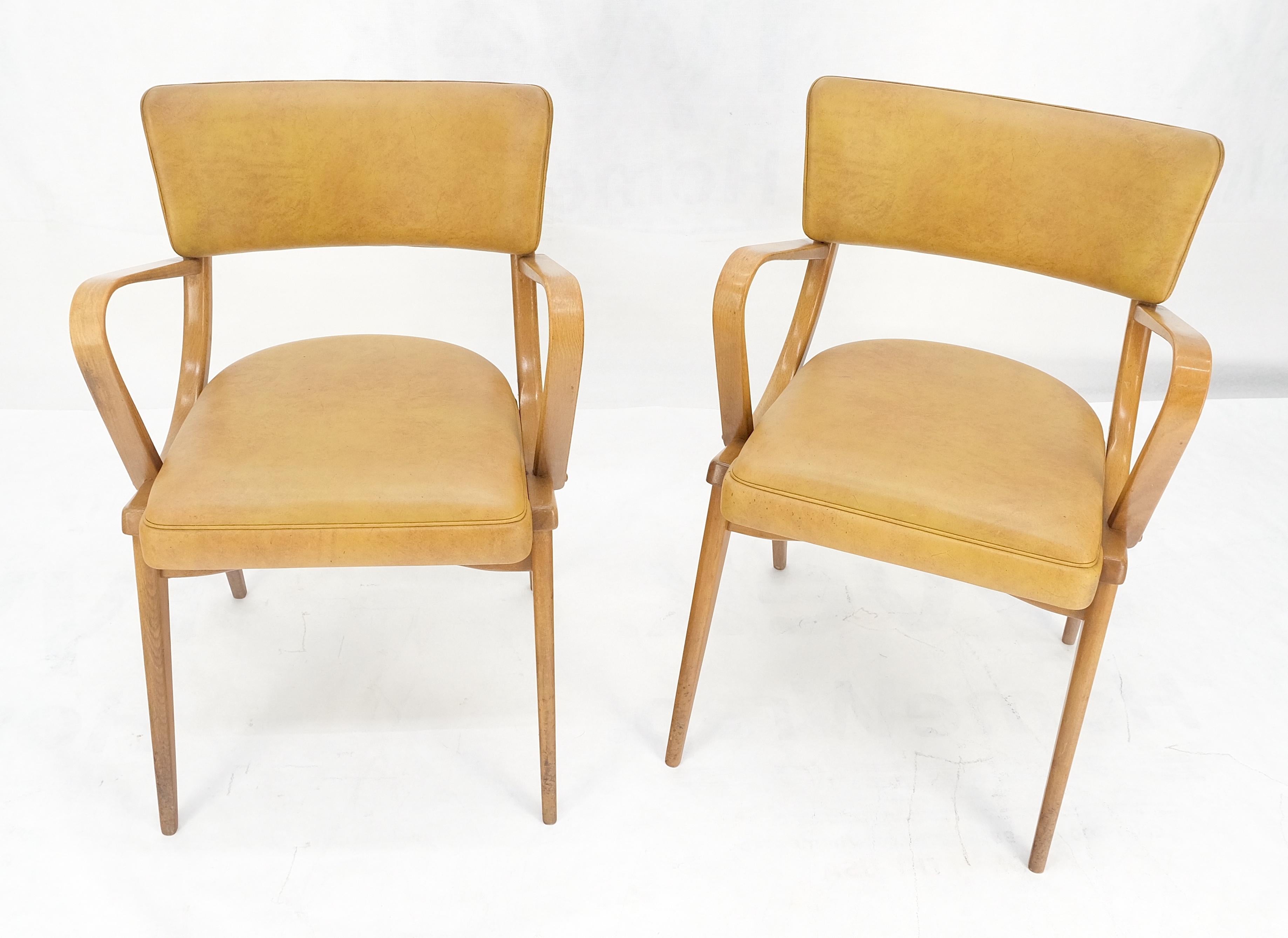 Américain Paire de chaises de salle à manger en bois de hêtre courbé à pieds en forme de compas MINT de la modernité du milieu du siècle dernier en vente