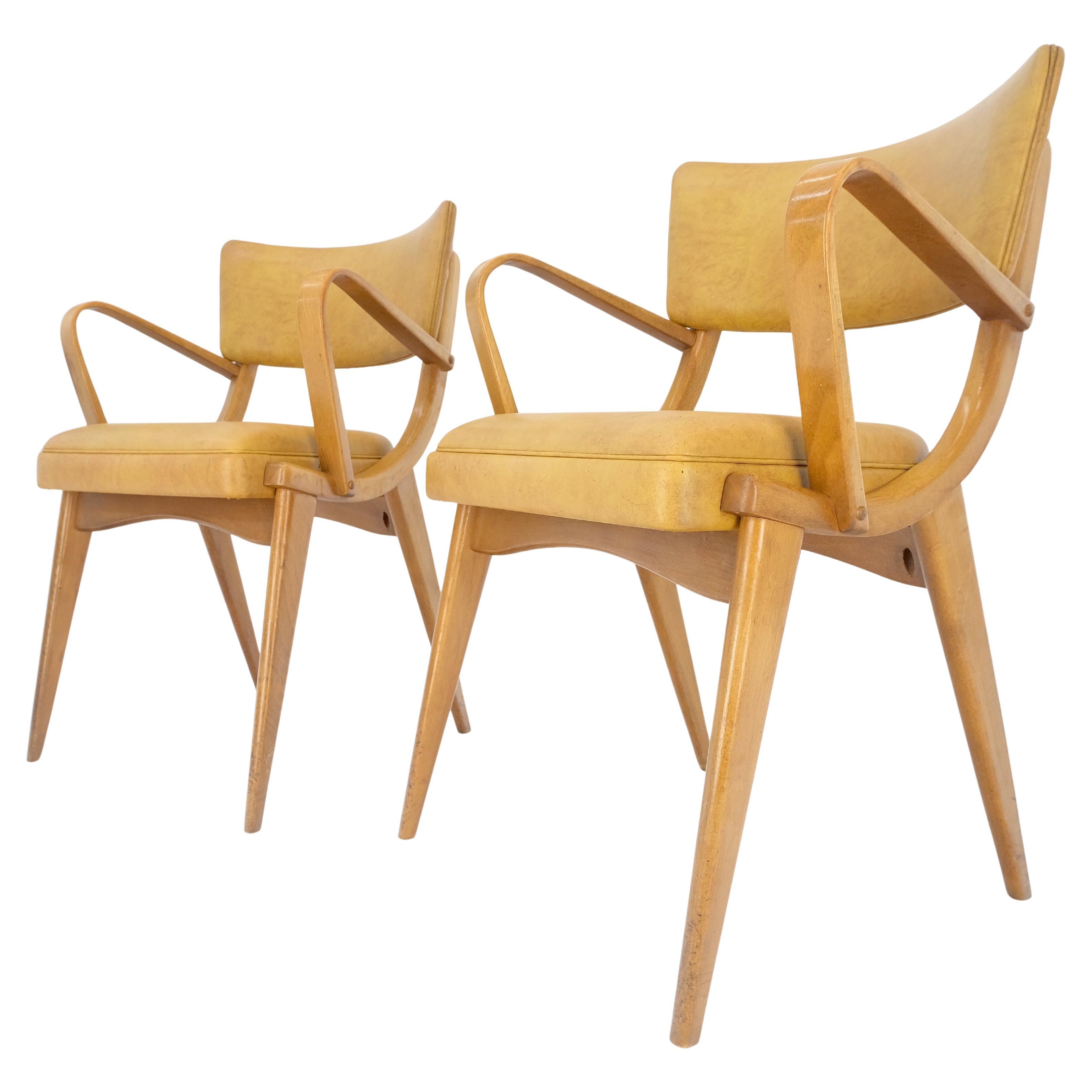 Pair of Sleek Mid Century Modern Bent Beech Wood Compass Legs Dining Chairs MINT