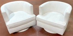 Pair of Sleek Mid-Century Modern Swivel Chairs Kravet Boucle Fabric, C. 1970s