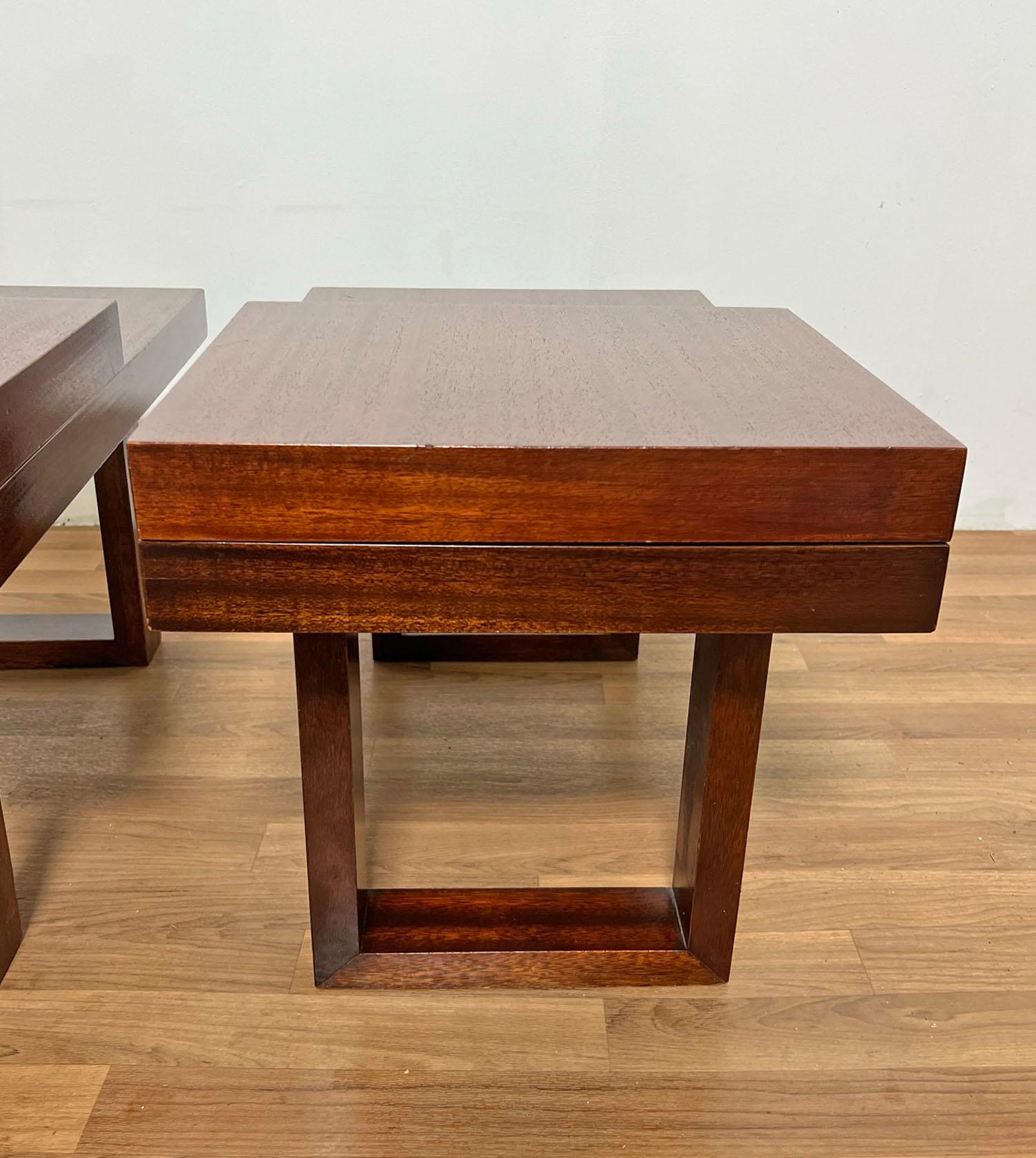 Pair of Sleek Modernist Mahogany Step End Tables, Ca. 1960s For Sale 1