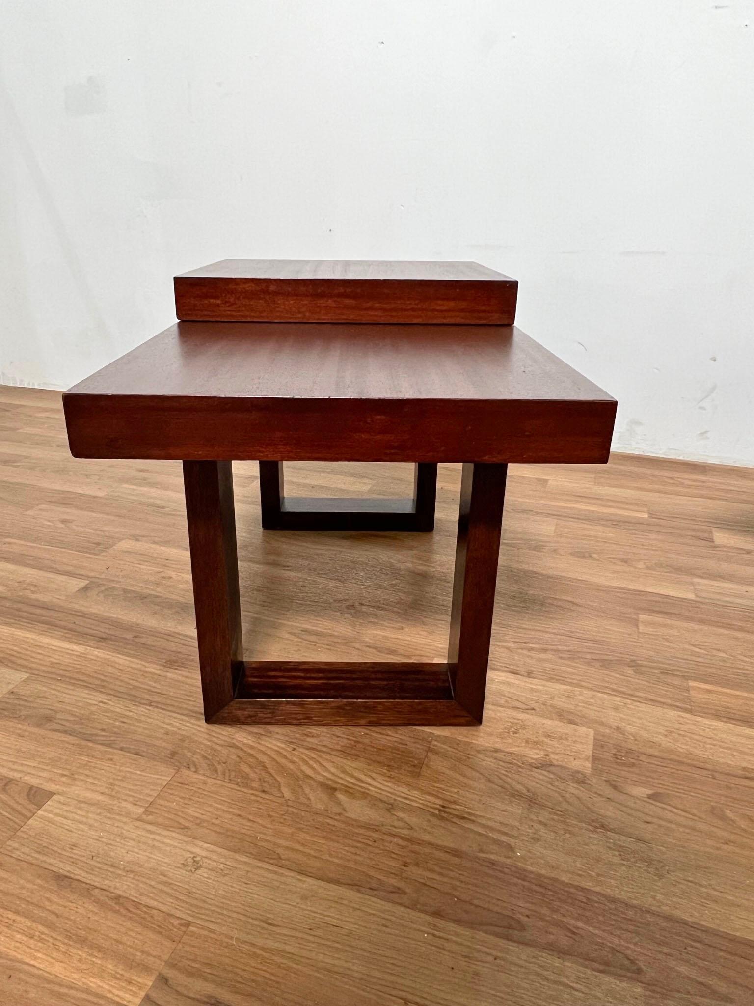Mid-Century Modern Pair of Sleek Modernist Mahogany Step End Tables, Ca. 1960s For Sale