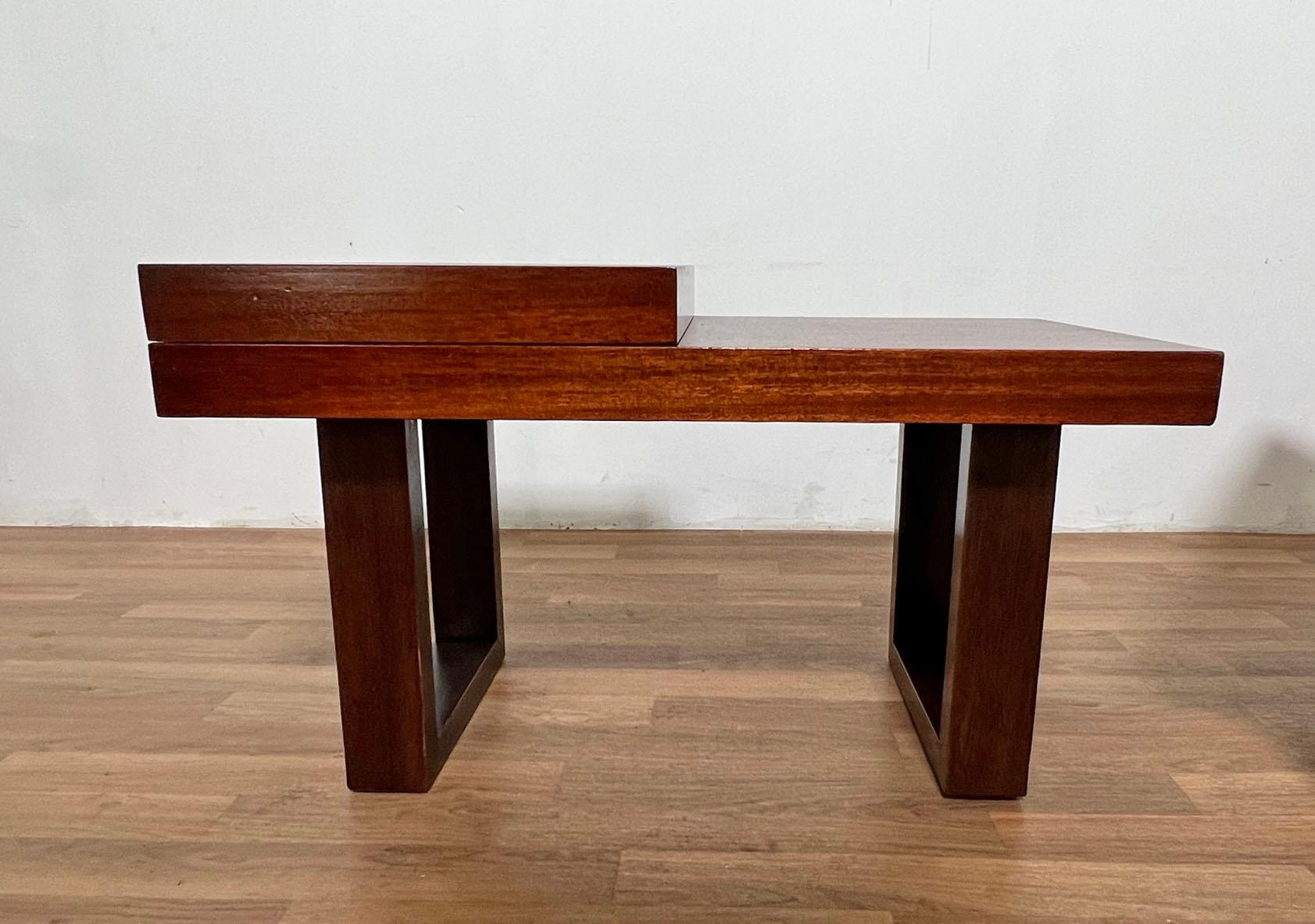 American Pair of Sleek Modernist Mahogany Step End Tables, Ca. 1960s For Sale