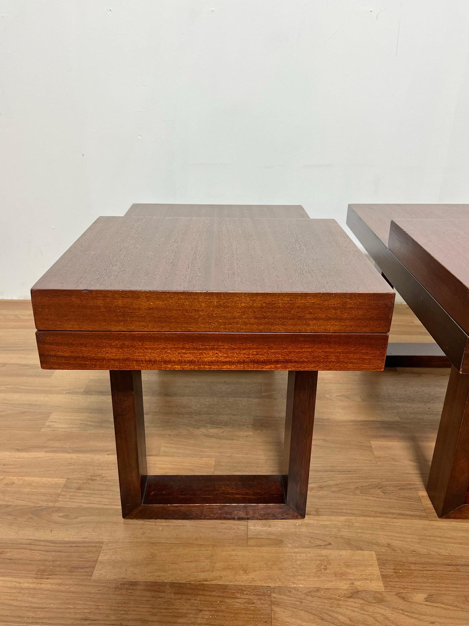 Mid-20th Century Pair of Sleek Modernist Mahogany Step End Tables, Ca. 1960s For Sale