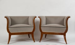 Pair of Sleek Viennese Biedermeier Upholstered Armchairs