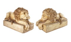 Pair of Sleeping Lion Sculptures by Canova, Faux Marble Lacquered Wood from 1790