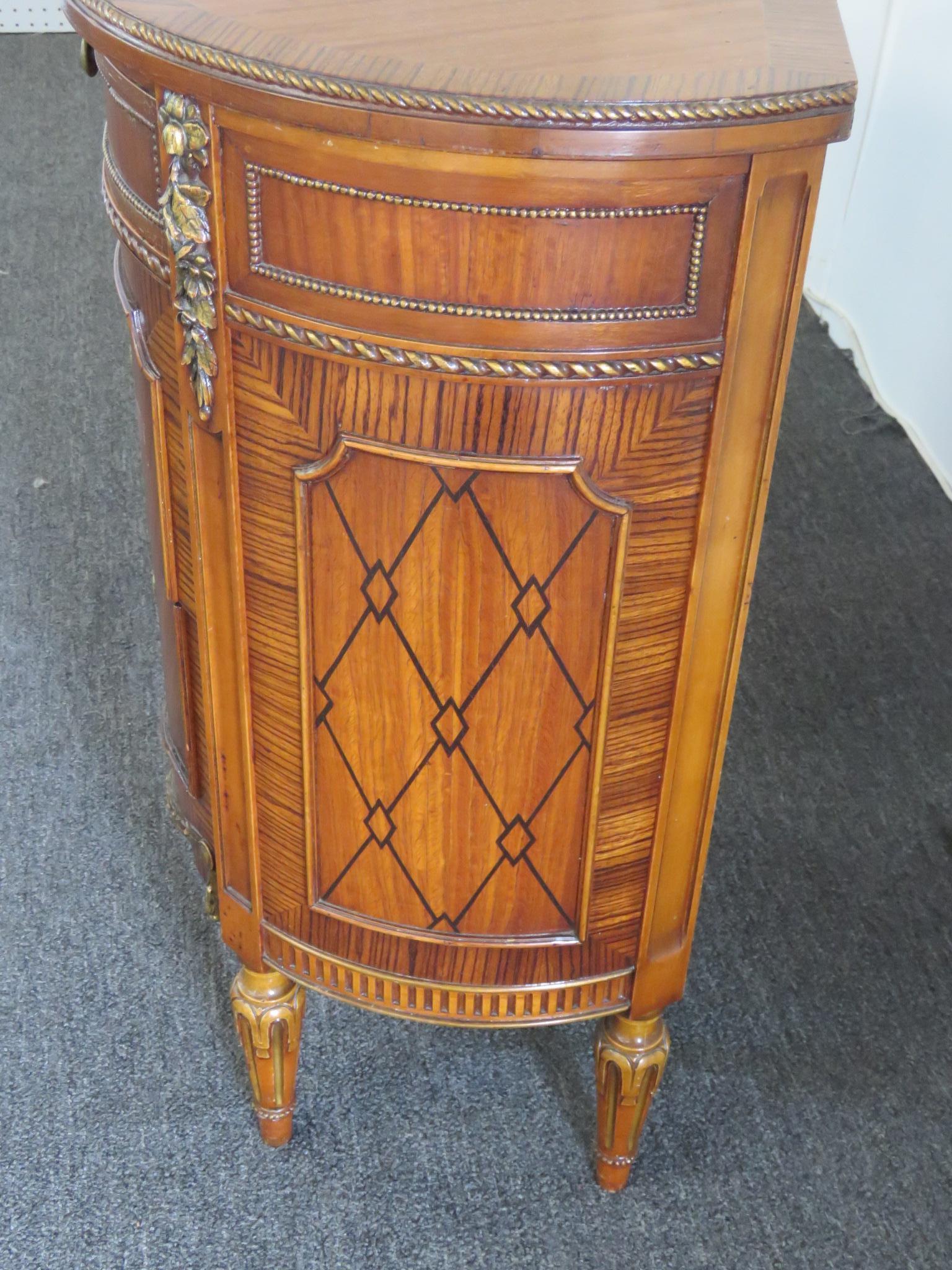 Pair of Sleigh Louis XV Style Inlaid Demilune Side Tables 5