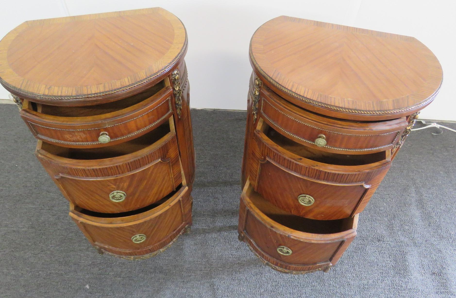 Pair of Sleigh Louis XV Style Inlaid Demilune Side Tables In Good Condition In Swedesboro, NJ
