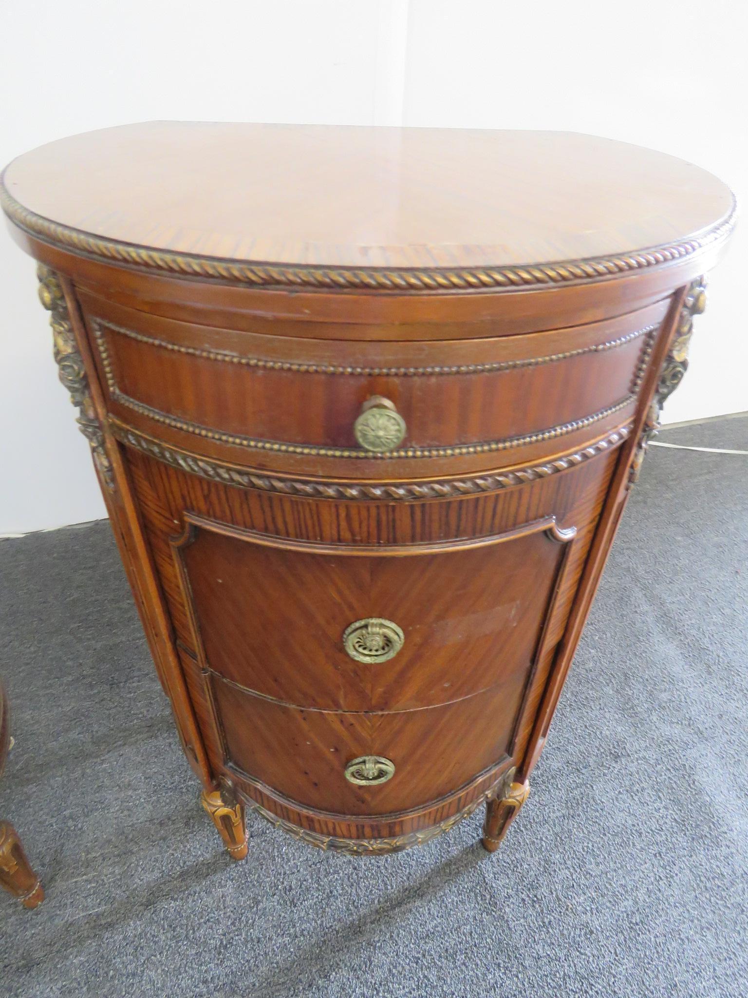 Pair of Sleigh Louis XV Style Inlaid Demilune Side Tables 1