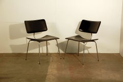 Pair of Slender Italian Stitched Leather Lounge Chairs