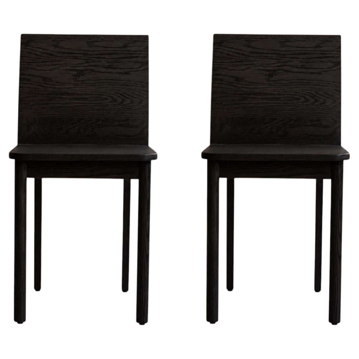 Pair of Slim Dining Chairs in Coffee Black Oak Contemporary Design