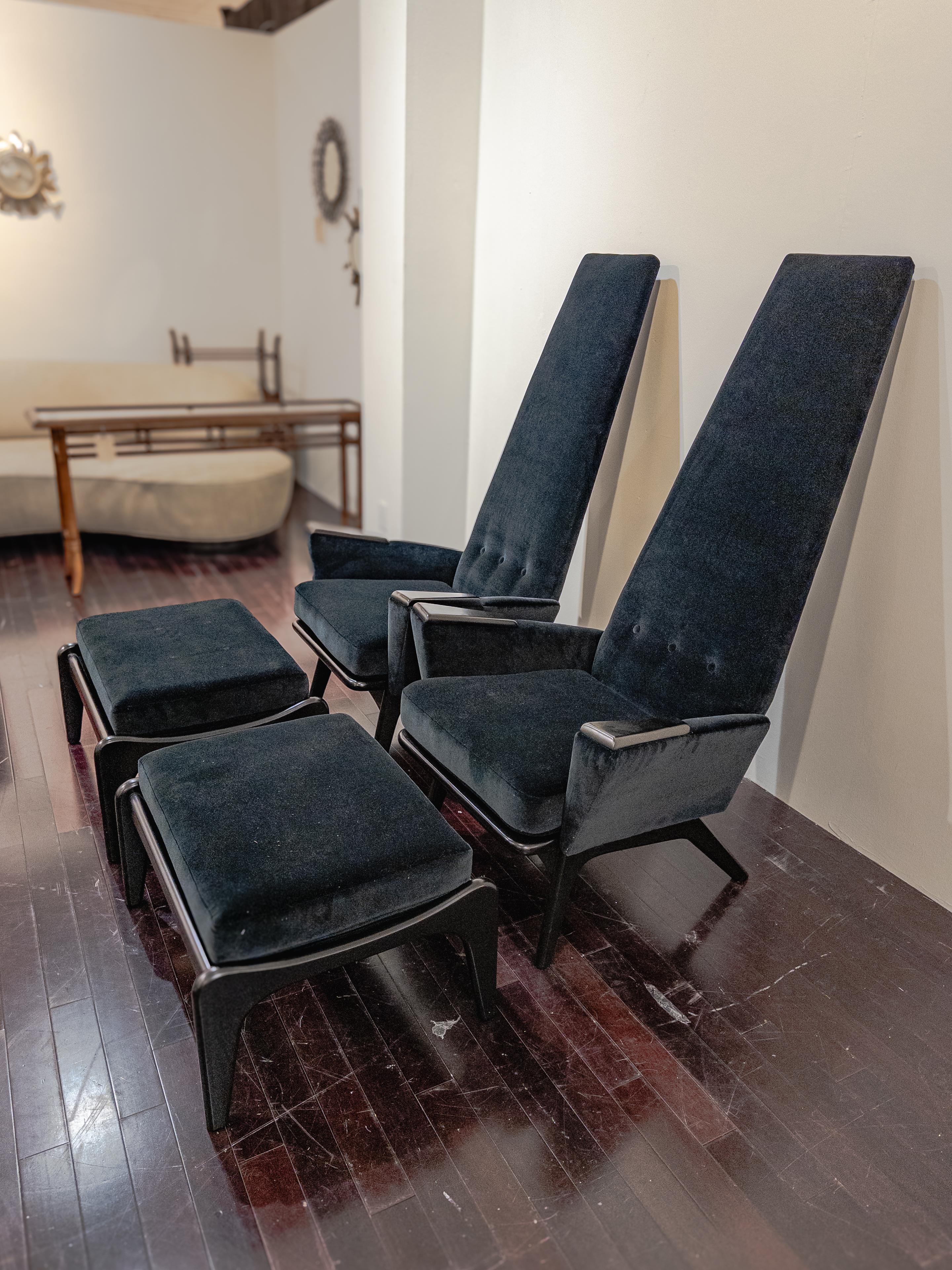 Mid-Century Modern Paire de chaises et d'ottomans Slim Jim par Adrian Pearsall en vente