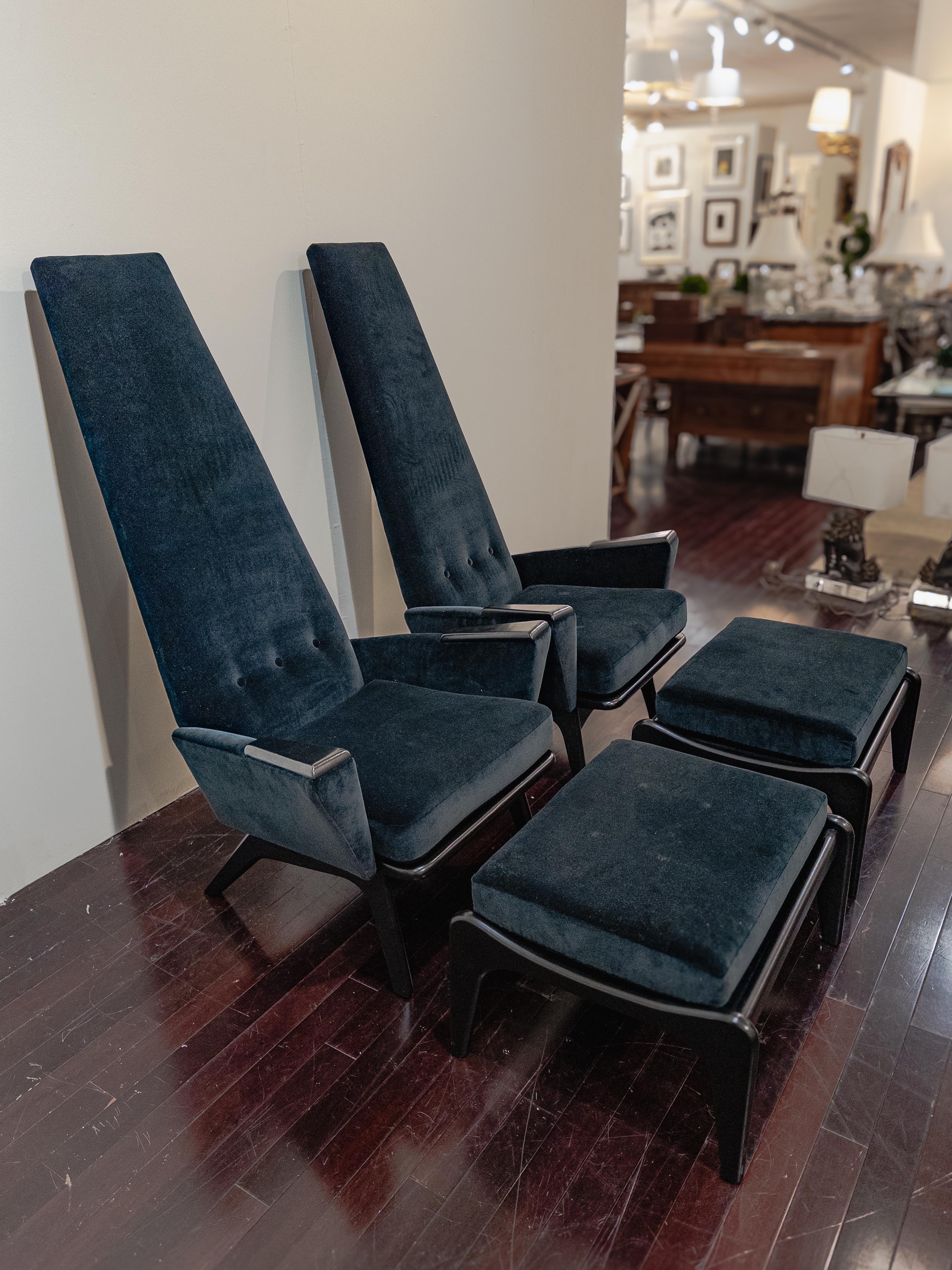 American Pair of Slim Jim Chairs and Ottomans by Adrian Pearsall For Sale
