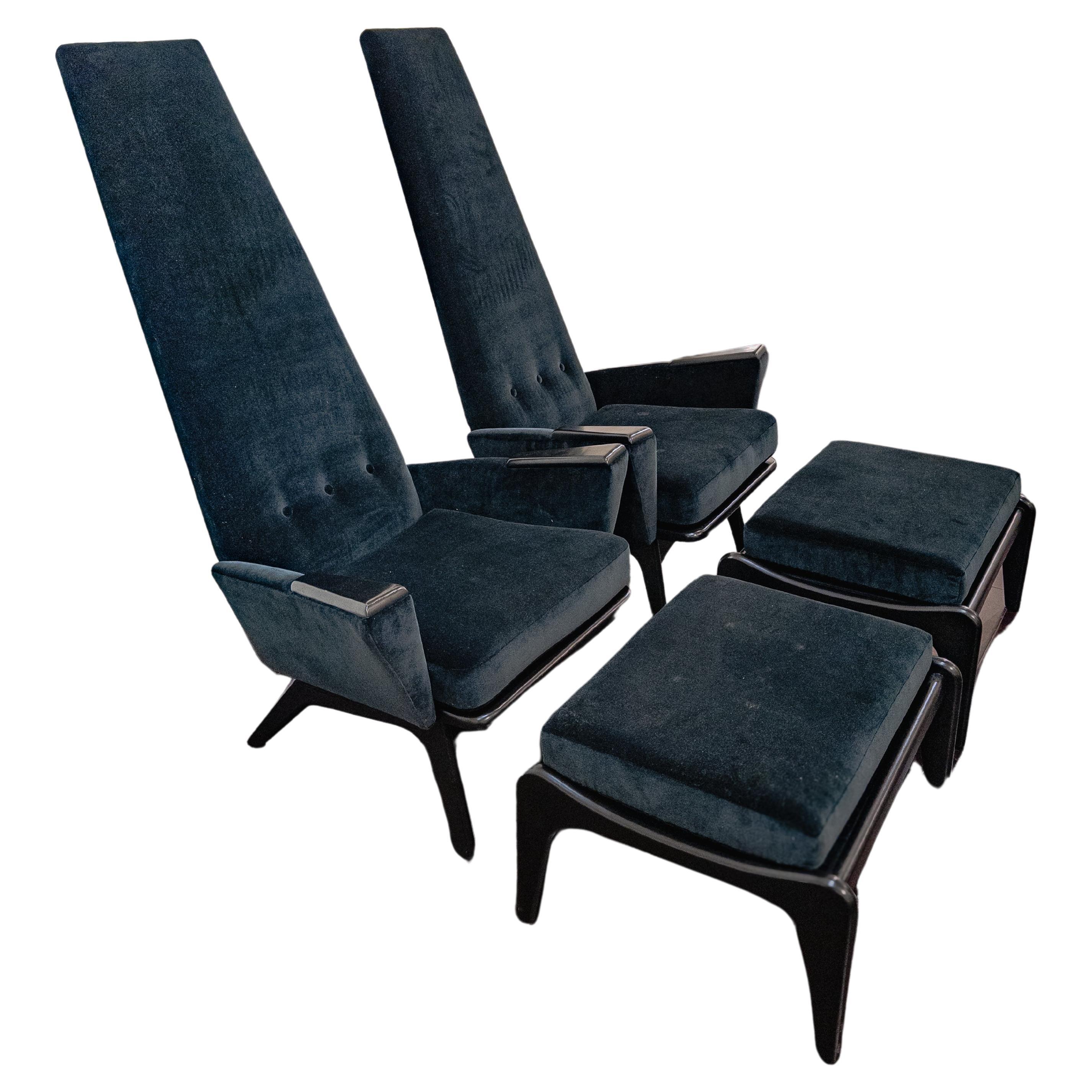 Pair of Slim Jim Chairs and Ottomans by Adrian Pearsall For Sale