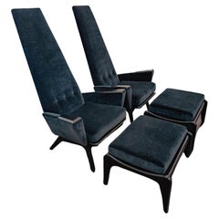 Vintage Pair of Slim Jim Chairs and Ottomans by Adrian Pearsall