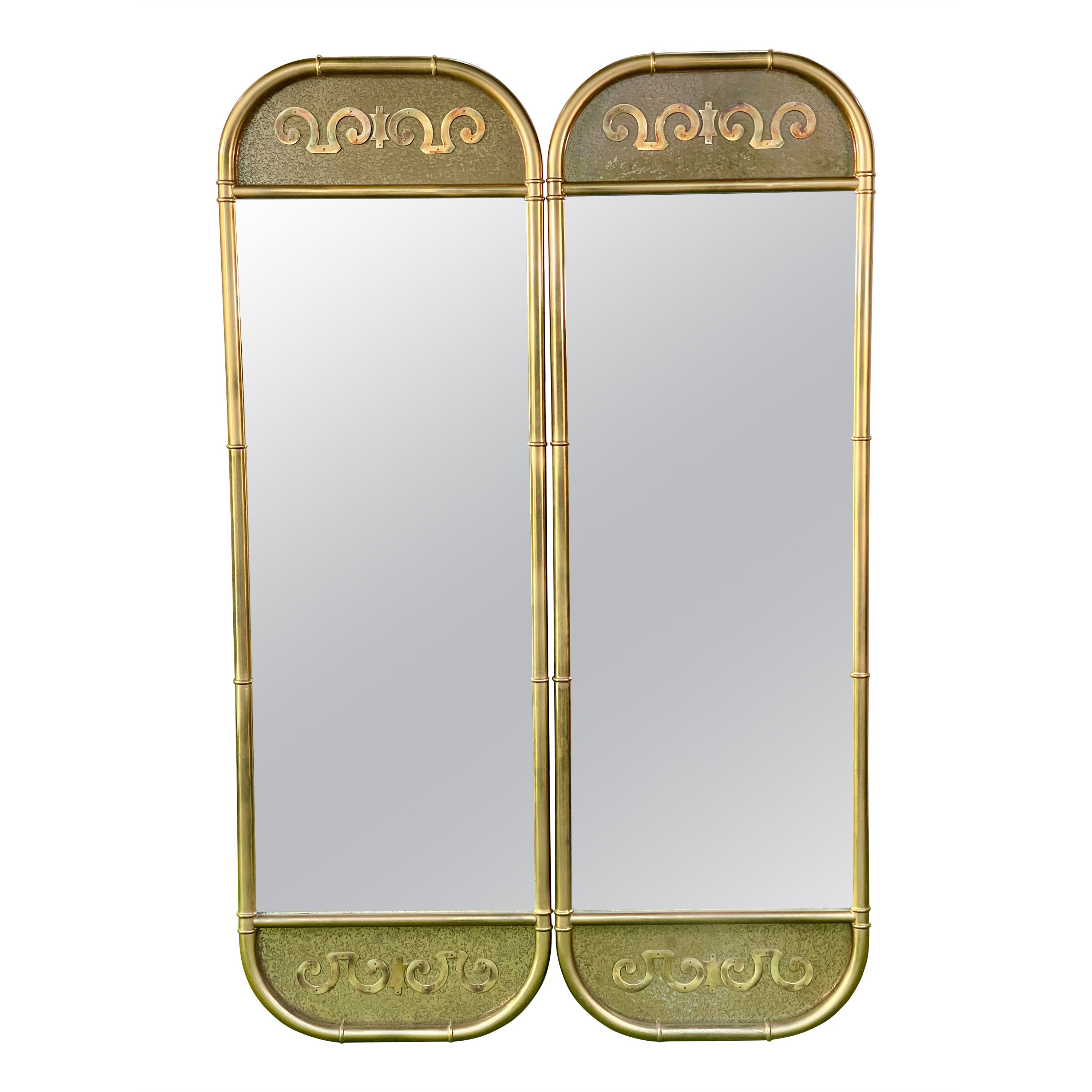Pair of Slim Mastercraft Brass Wall Mirrors