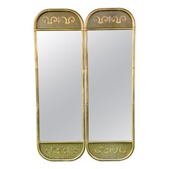 Pair of Slim Mastercraft Brass Wall Mirrors