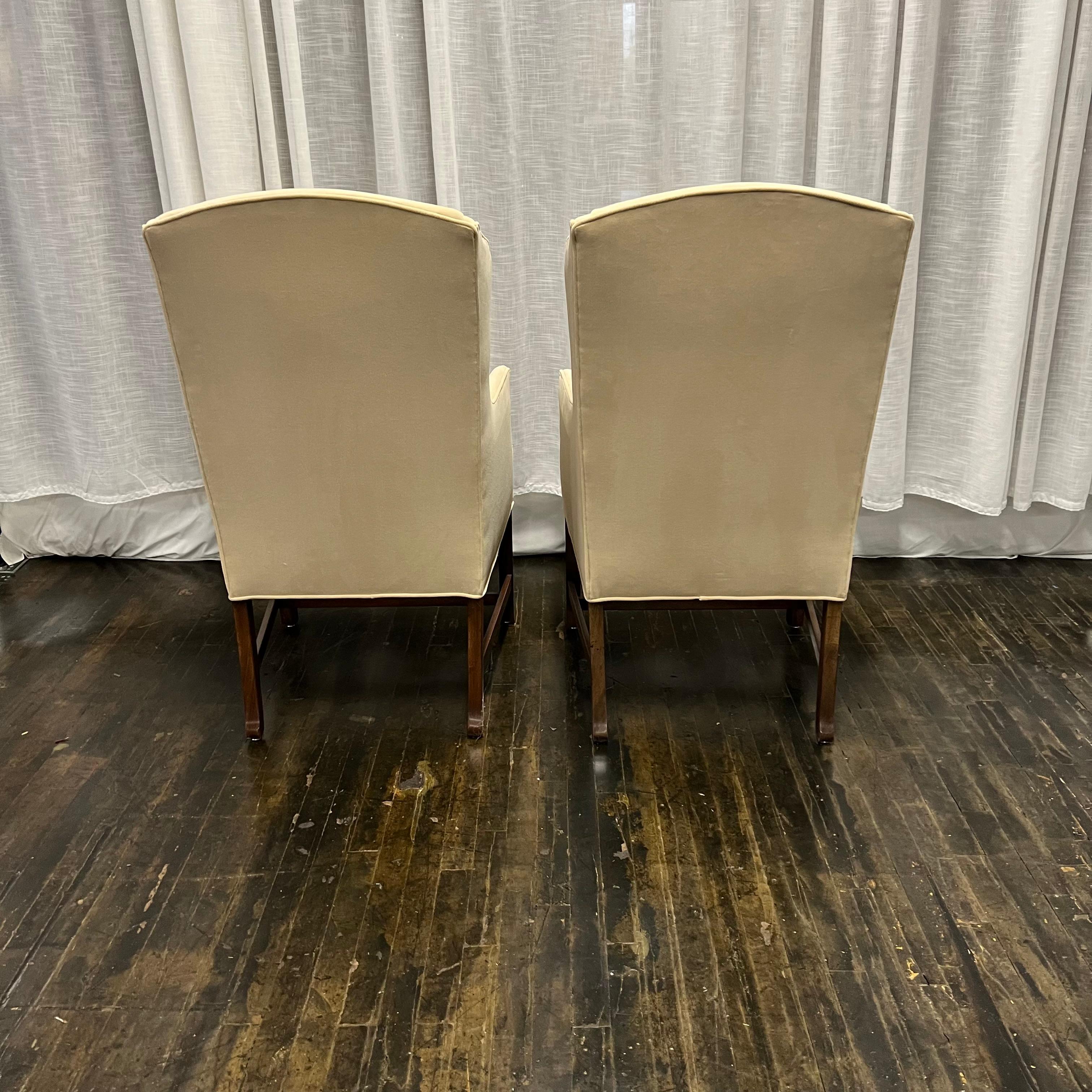 Stained Pair of Slim Midcentury Chippendale Style Wingback Chairs For Sale