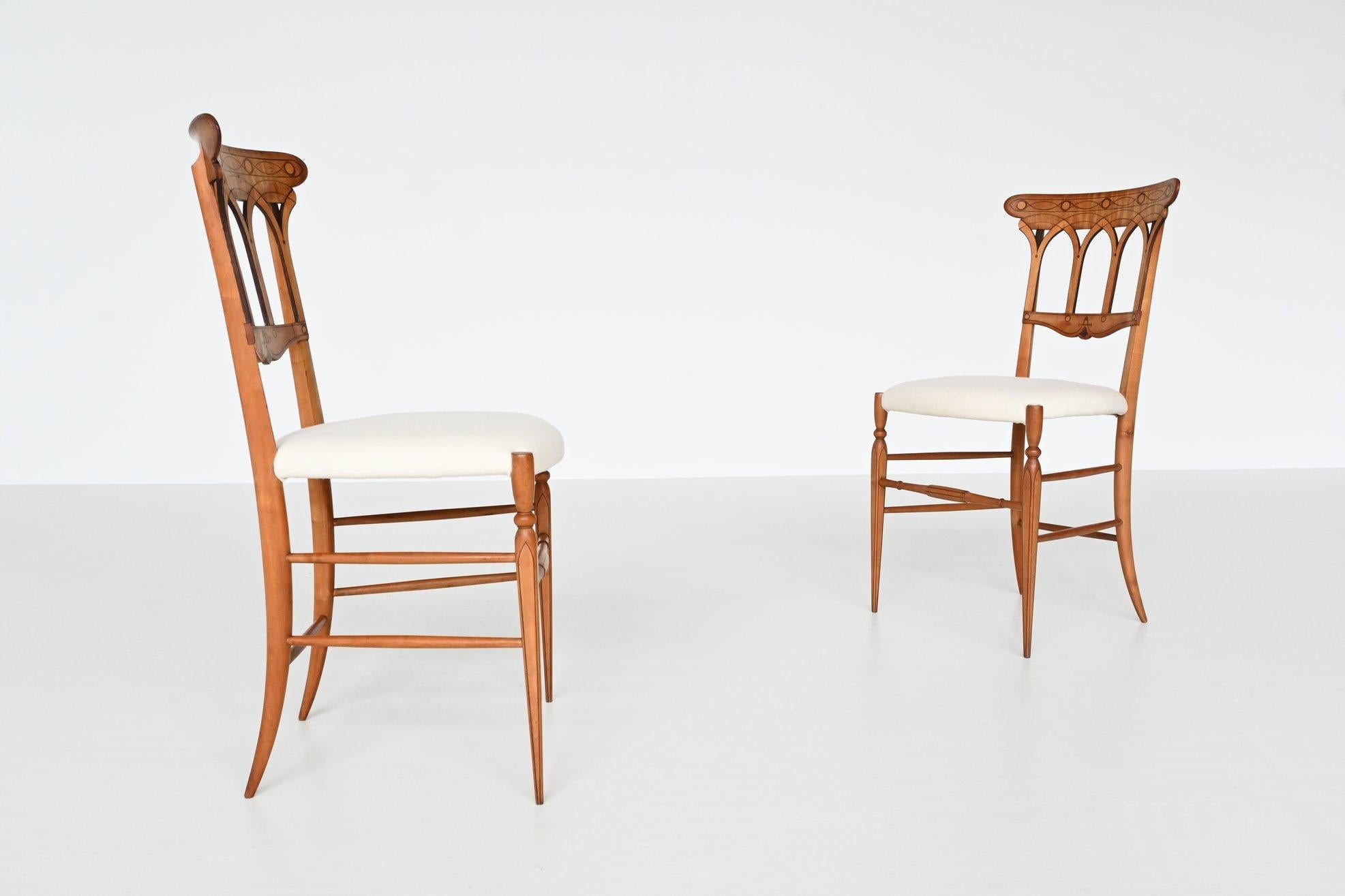 Mid-Century Modern Pair of Slim Shaped Chiavari Side Chairs, Italy, 1950