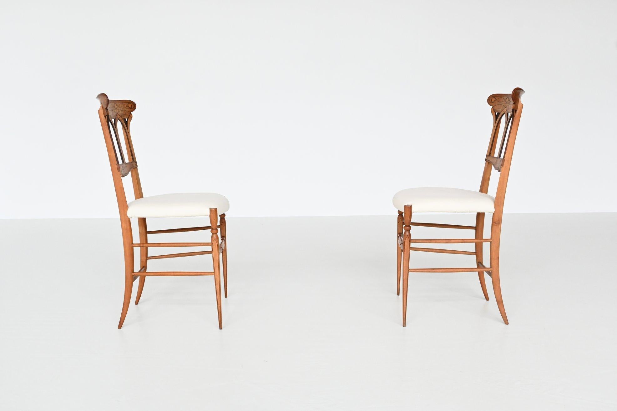 Italian Pair of Slim Shaped Chiavari Side Chairs, Italy, 1950