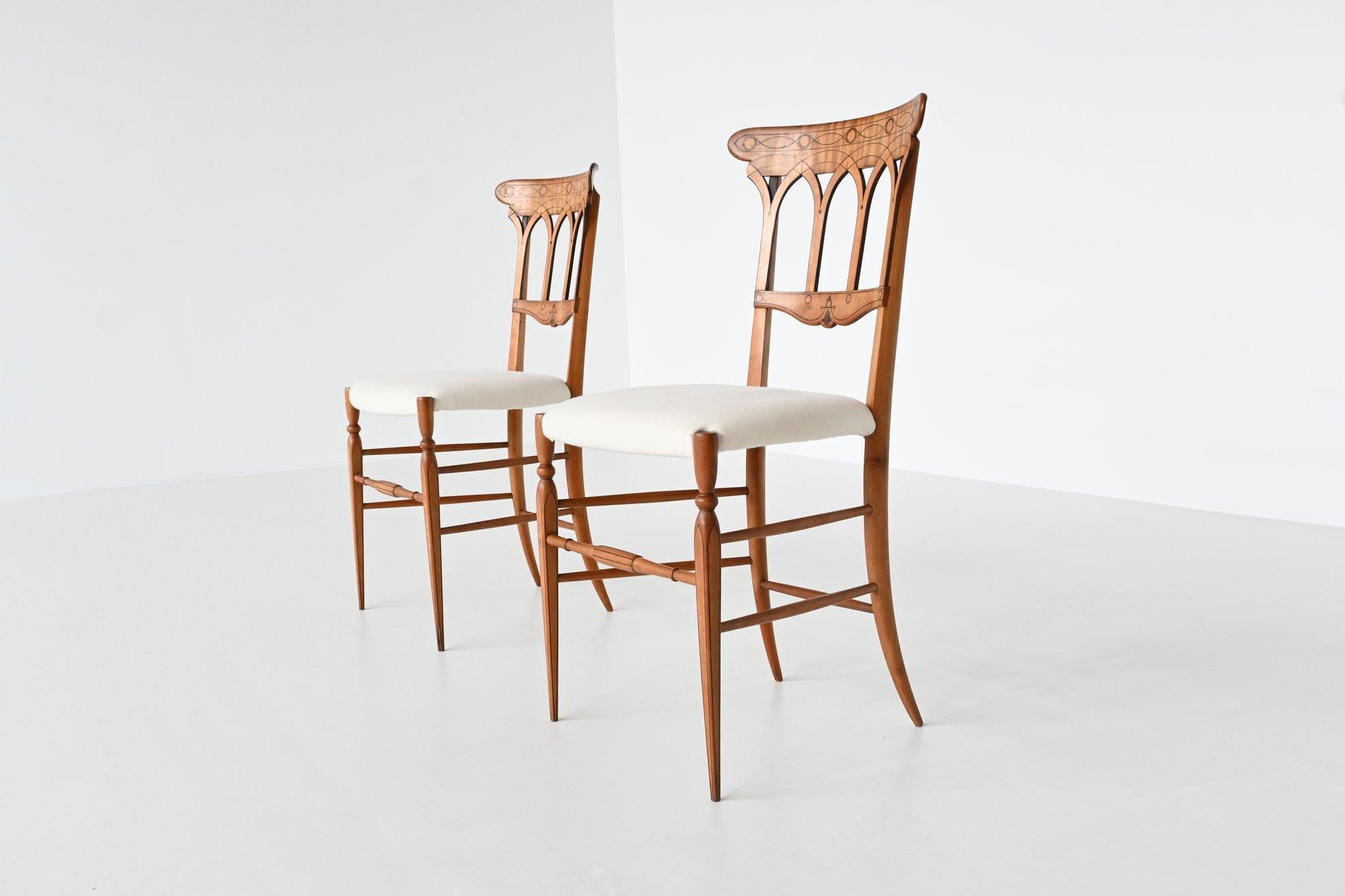 Mid-20th Century Pair of Slim Shaped Chiavari Side Chairs, Italy, 1950