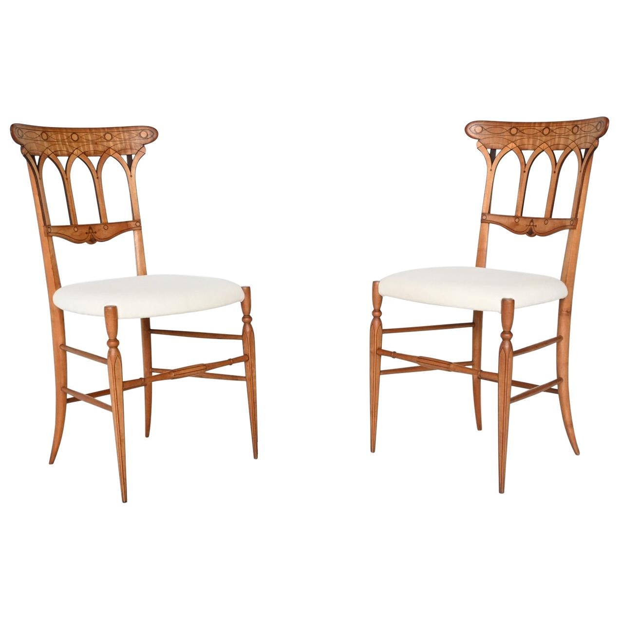 Pair of Slim Shaped Chiavari Side Chairs, Italy, 1950