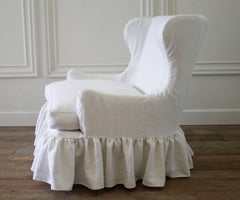 Pair of Slip Covered Modern Style Wing Chairs