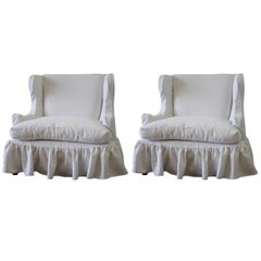 Pair of Slip Covered Modern Style Wing Chairs