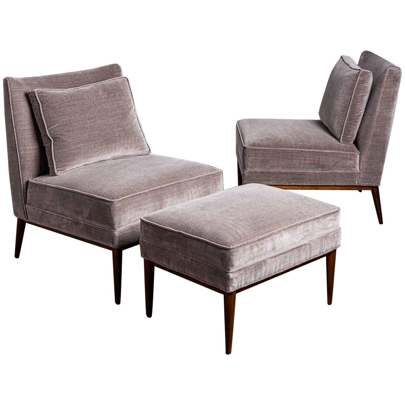 Pair of Slipper Chairs and Ottoman by Paul McCobb
