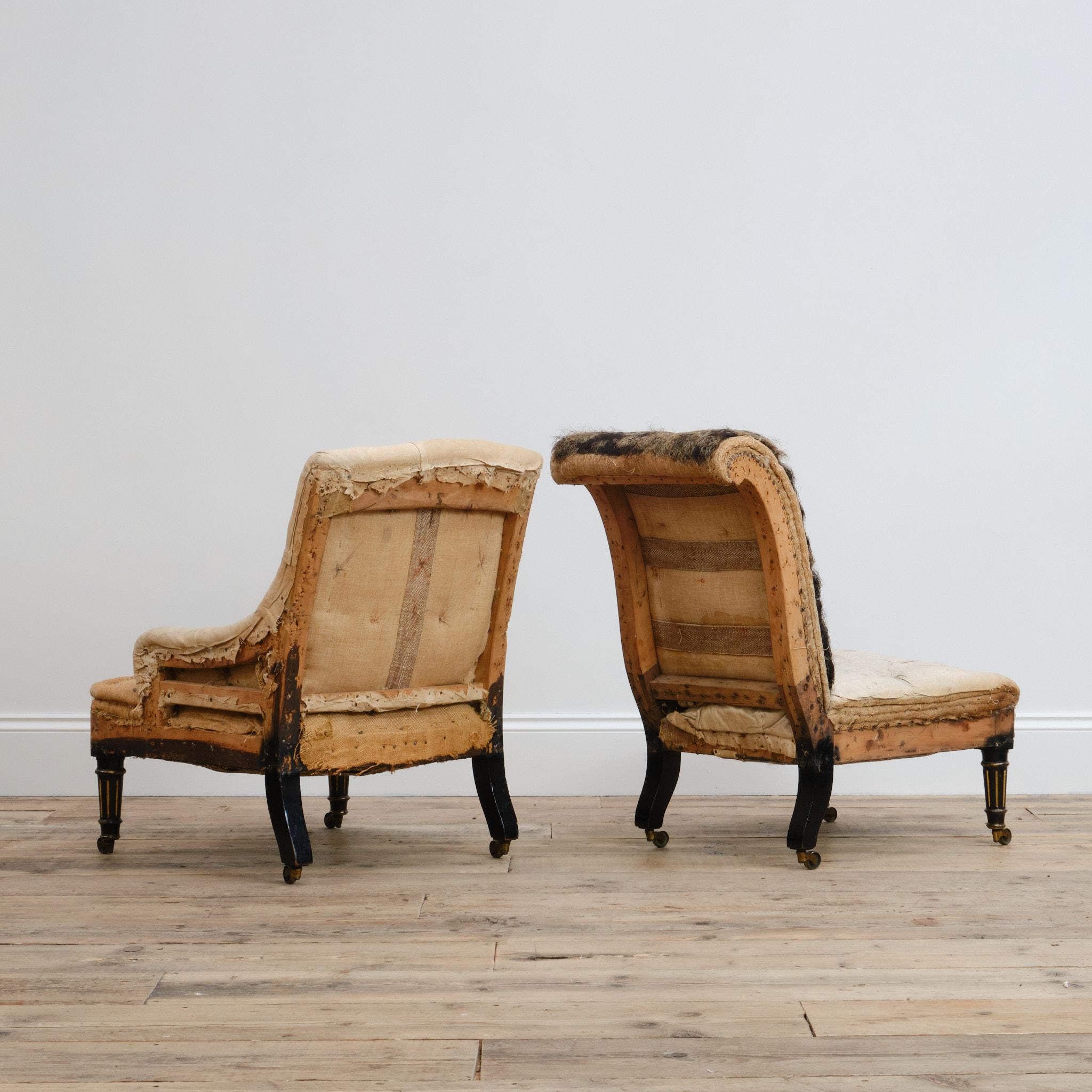 Ebonized Pair of Slipper chairs attributed to Gillows
