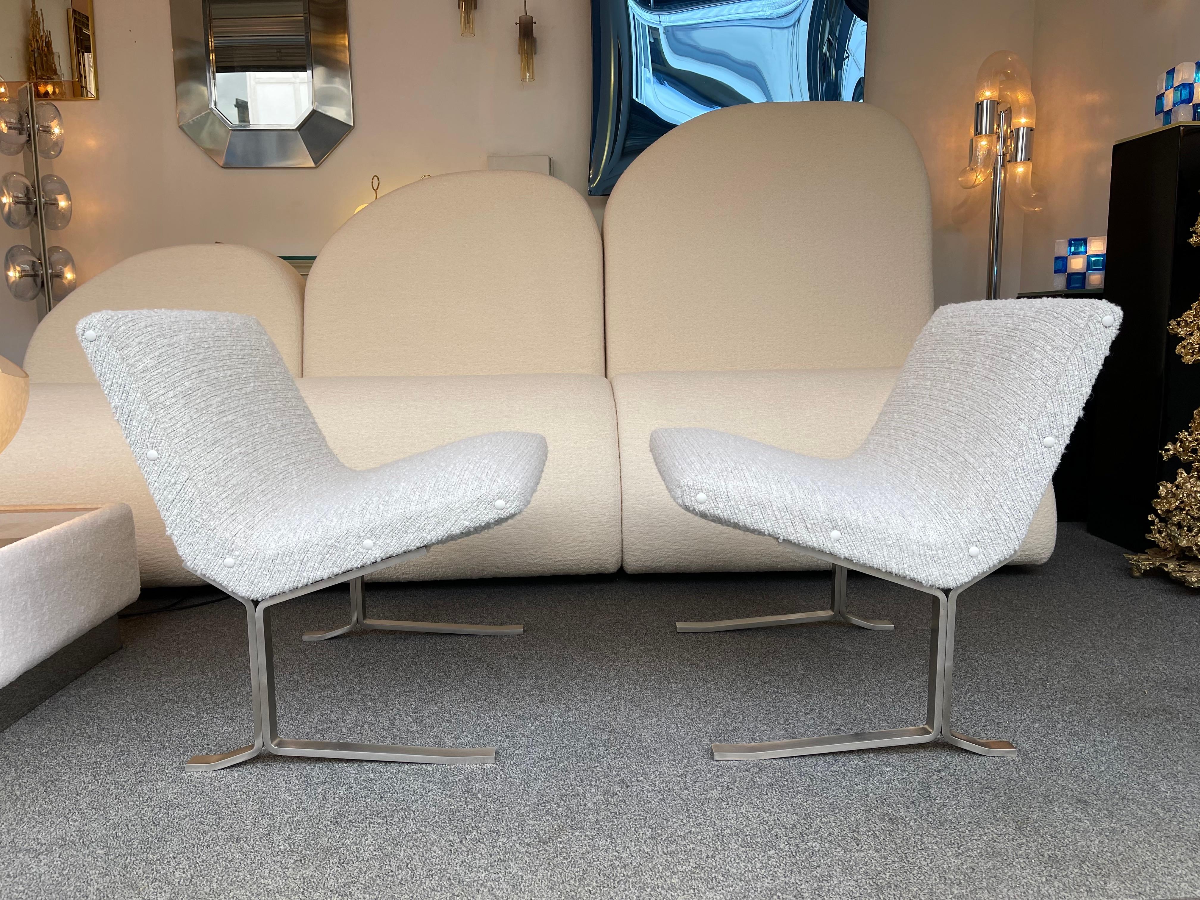 Mid-20th Century Pair of Slipper Chairs Bouclé Fabric by Formanova, Italy, 1960s