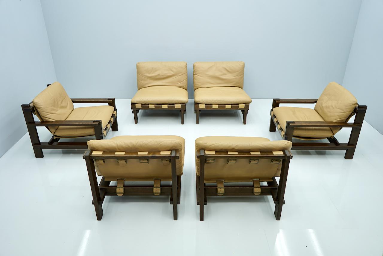 Danish Pair of Slipper Chairs, Carl Straub Denmark 1960s in Oak and Light Brown Leather