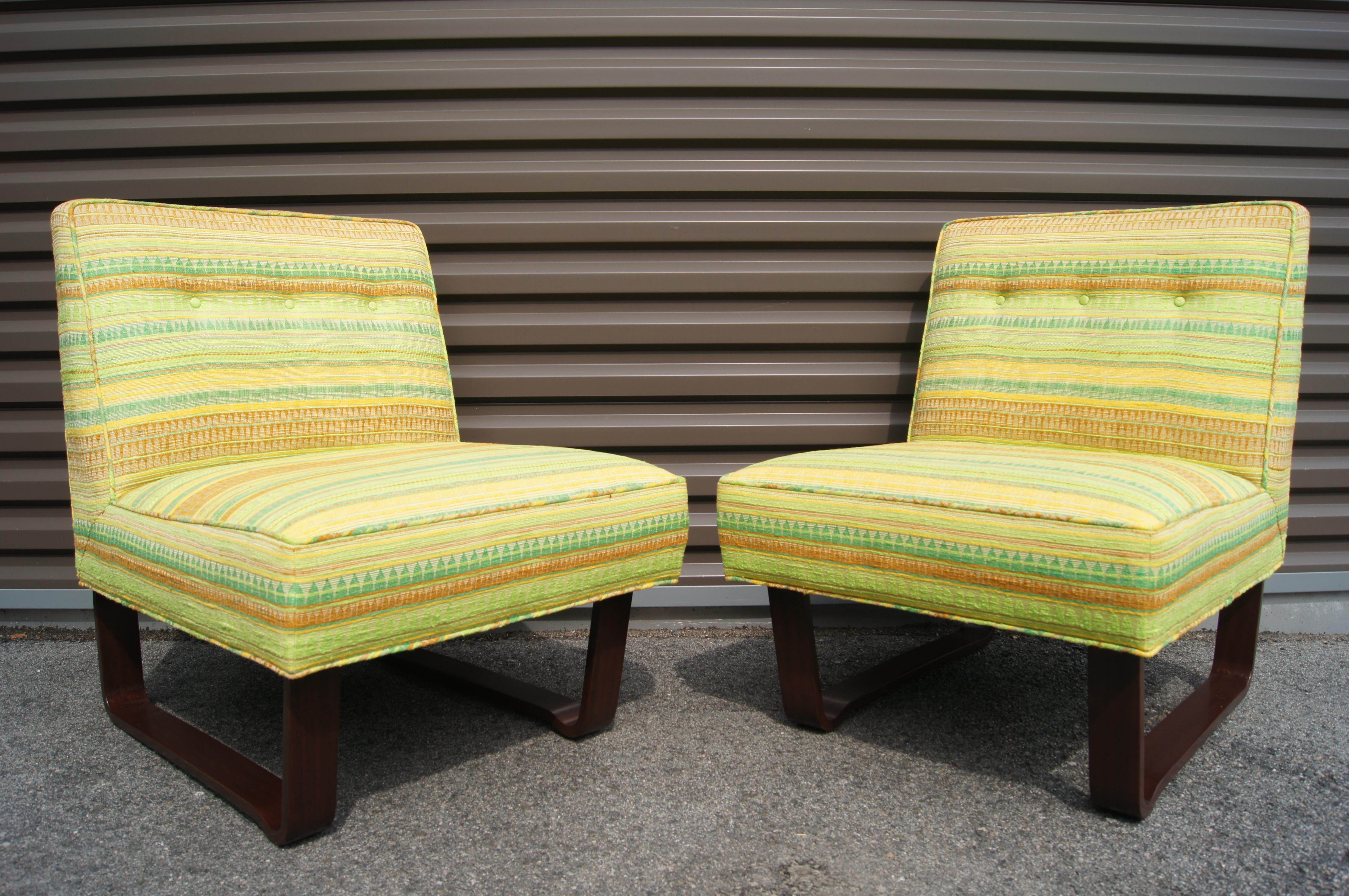 Textile Pair of Slipper Chairs by Edward Wormley for Dunbar