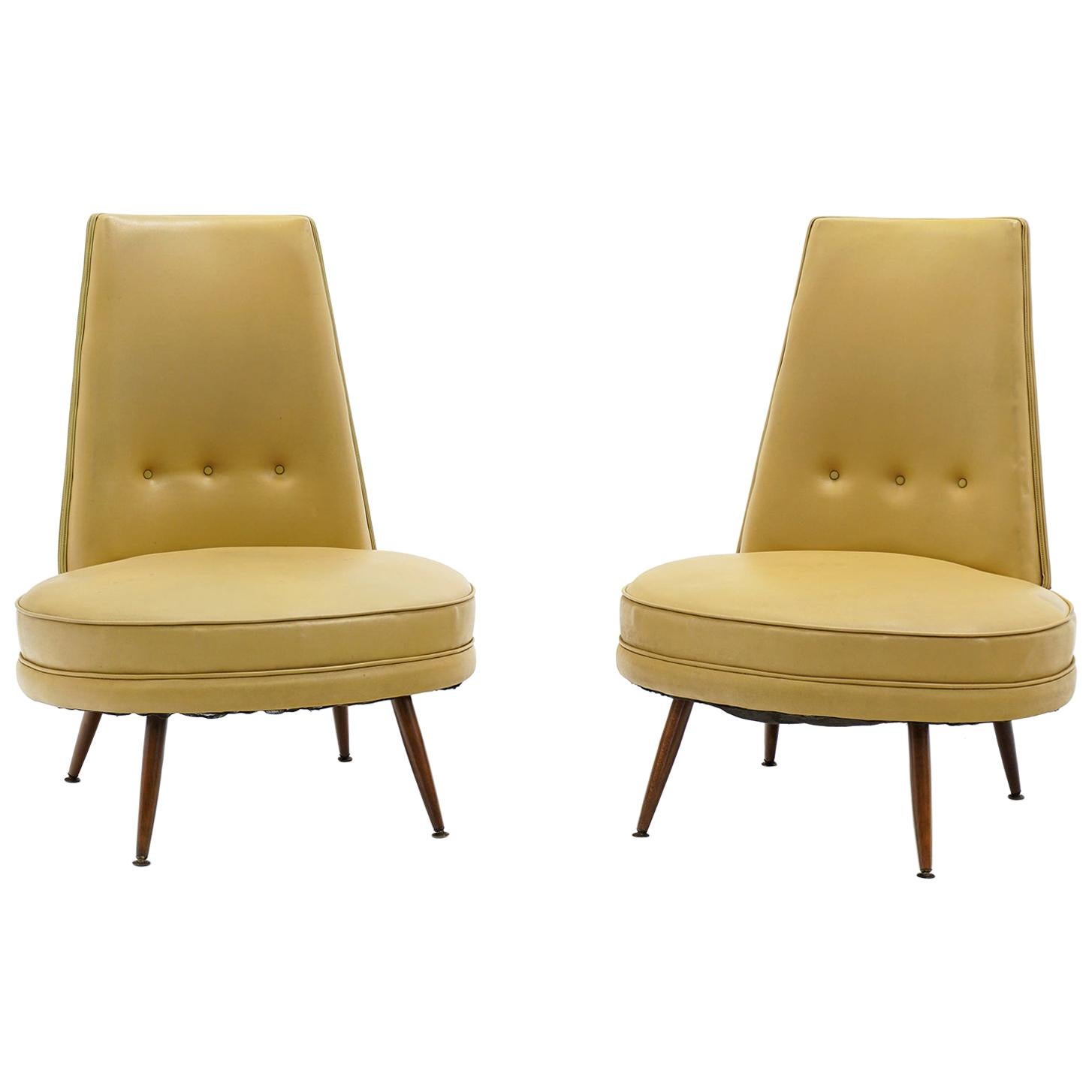 Pair of Slipper Chairs, High Back with Wide Round Seat, Armless