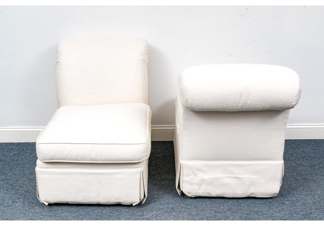 Fabric Pair Of Slipper Chairs In Billy Baldwin Style