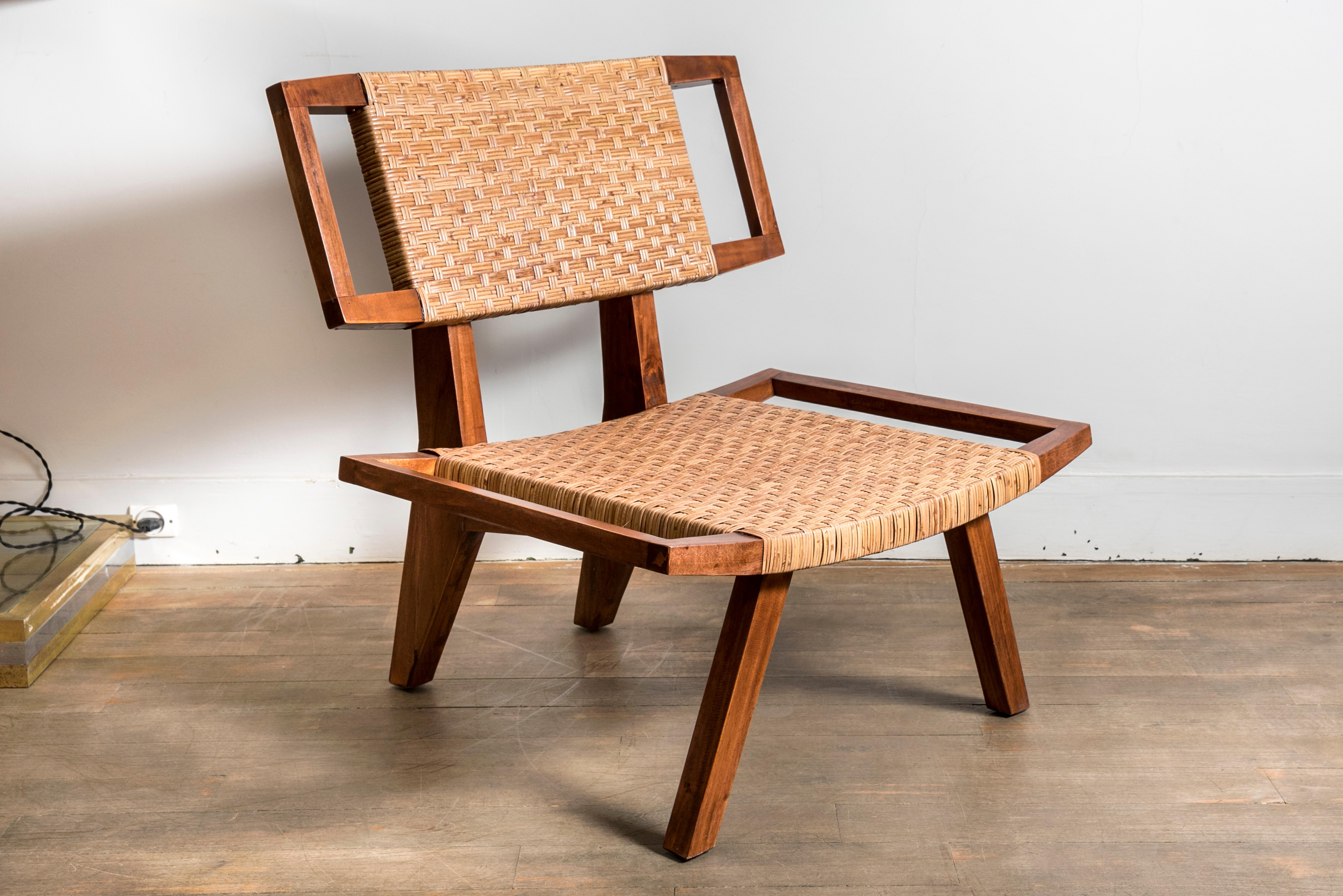 Woven Pair of Slipper Chairs in the Style of Paul Laszlo