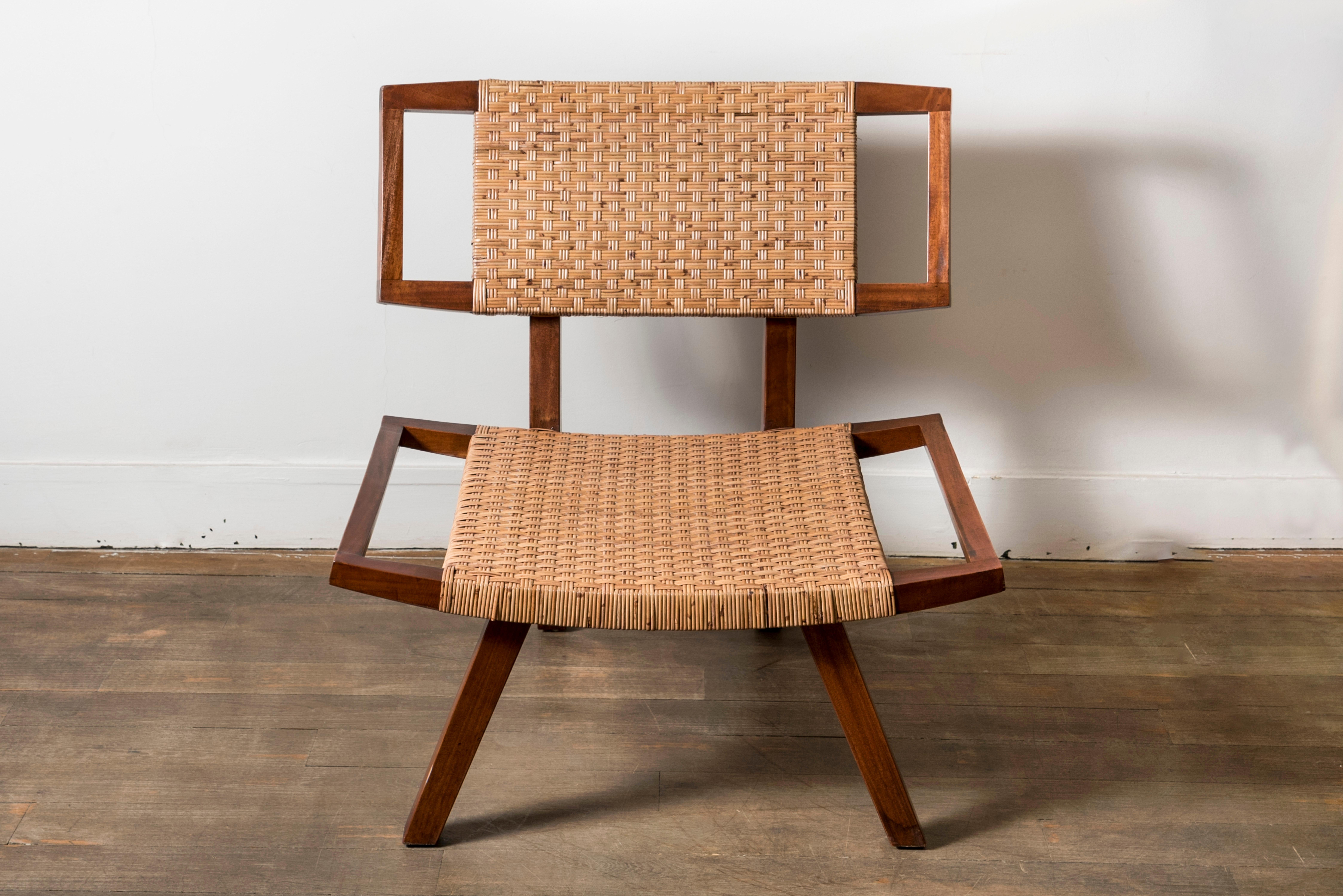 Rattan Pair of Slipper Chairs in the Style of Paul Laszlo