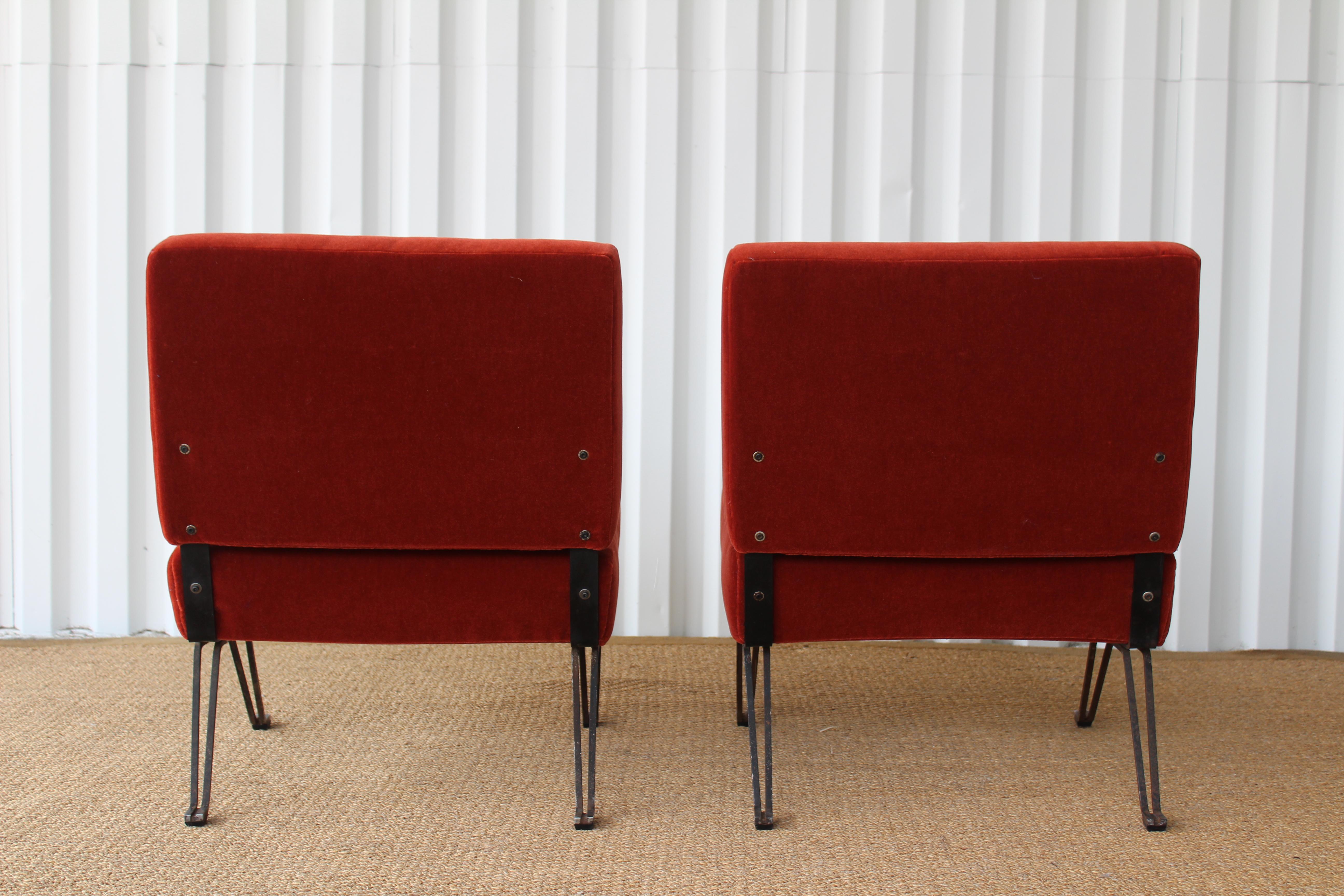 Pair of Lounge Chairs in Mohair on Iron Bases, Italy, 1950s In Good Condition In Los Angeles, CA