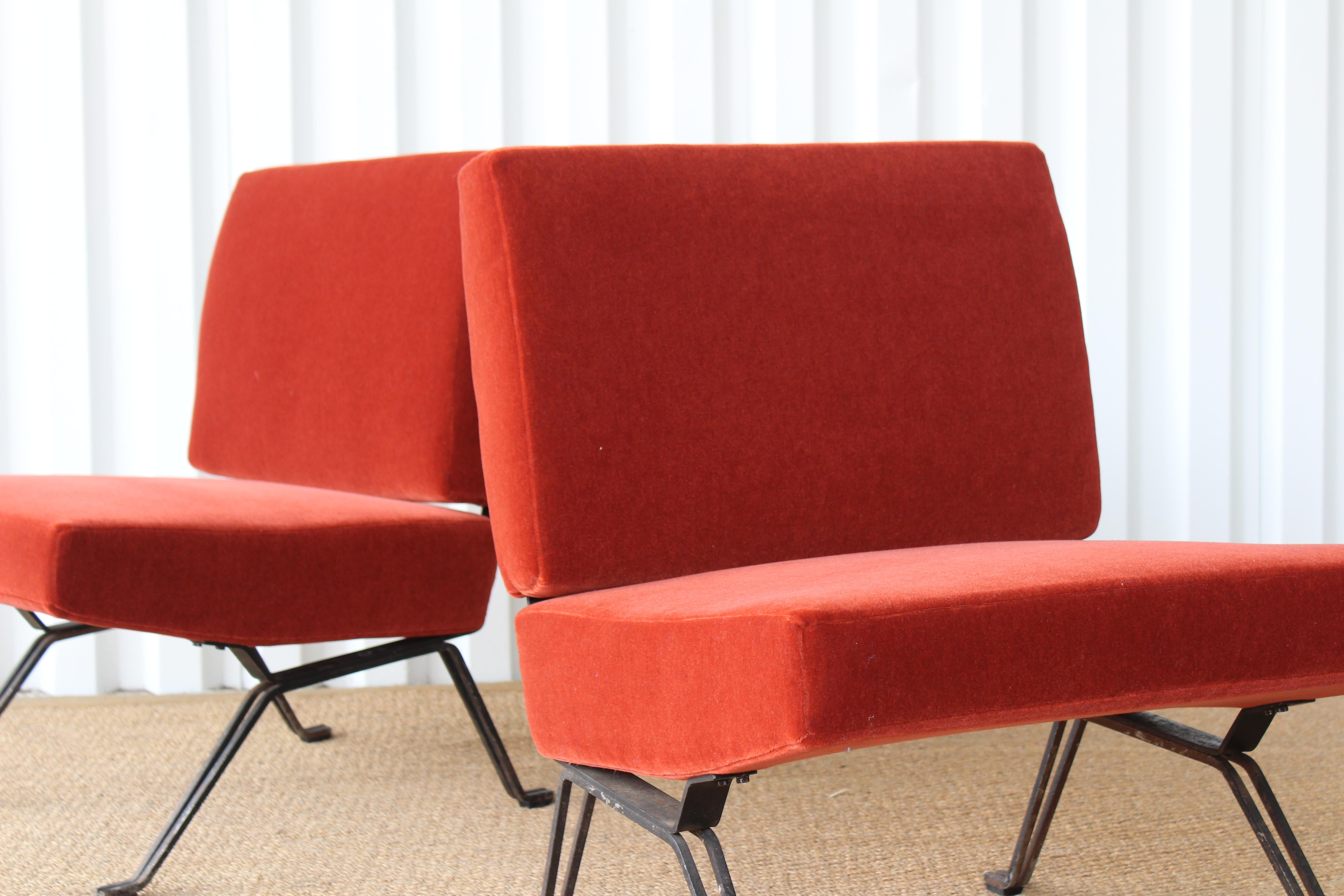 Pair of Lounge Chairs in Mohair on Iron Bases, Italy, 1950s 1