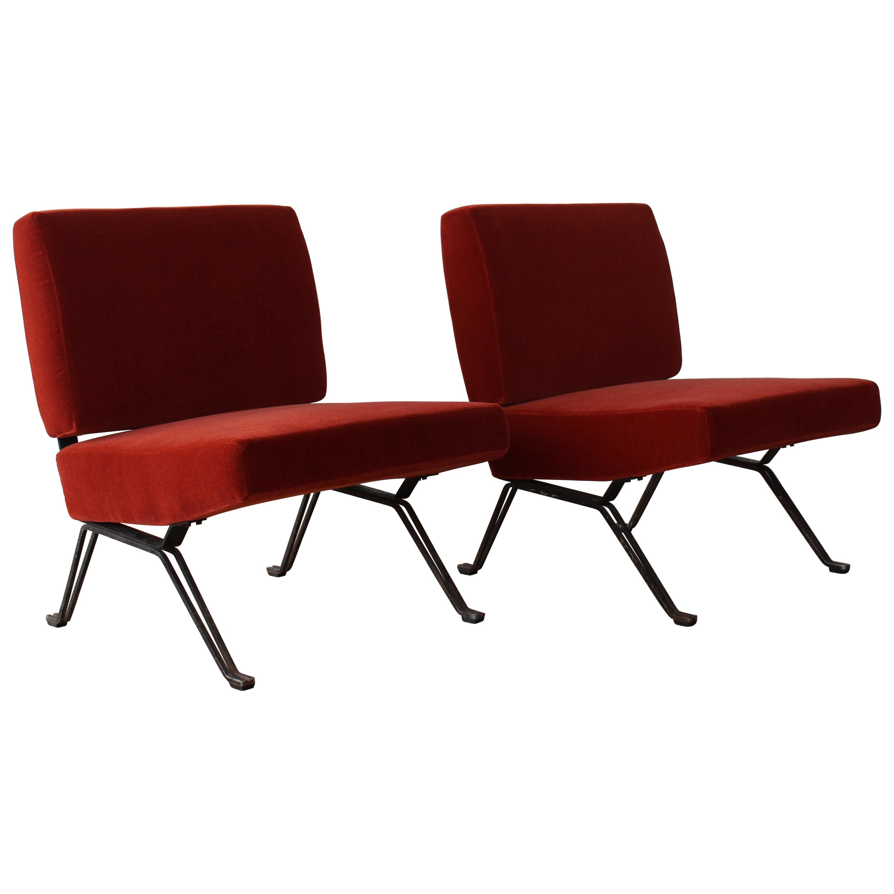Pair of Lounge Chairs in Mohair on Iron Bases, Italy, 1950s