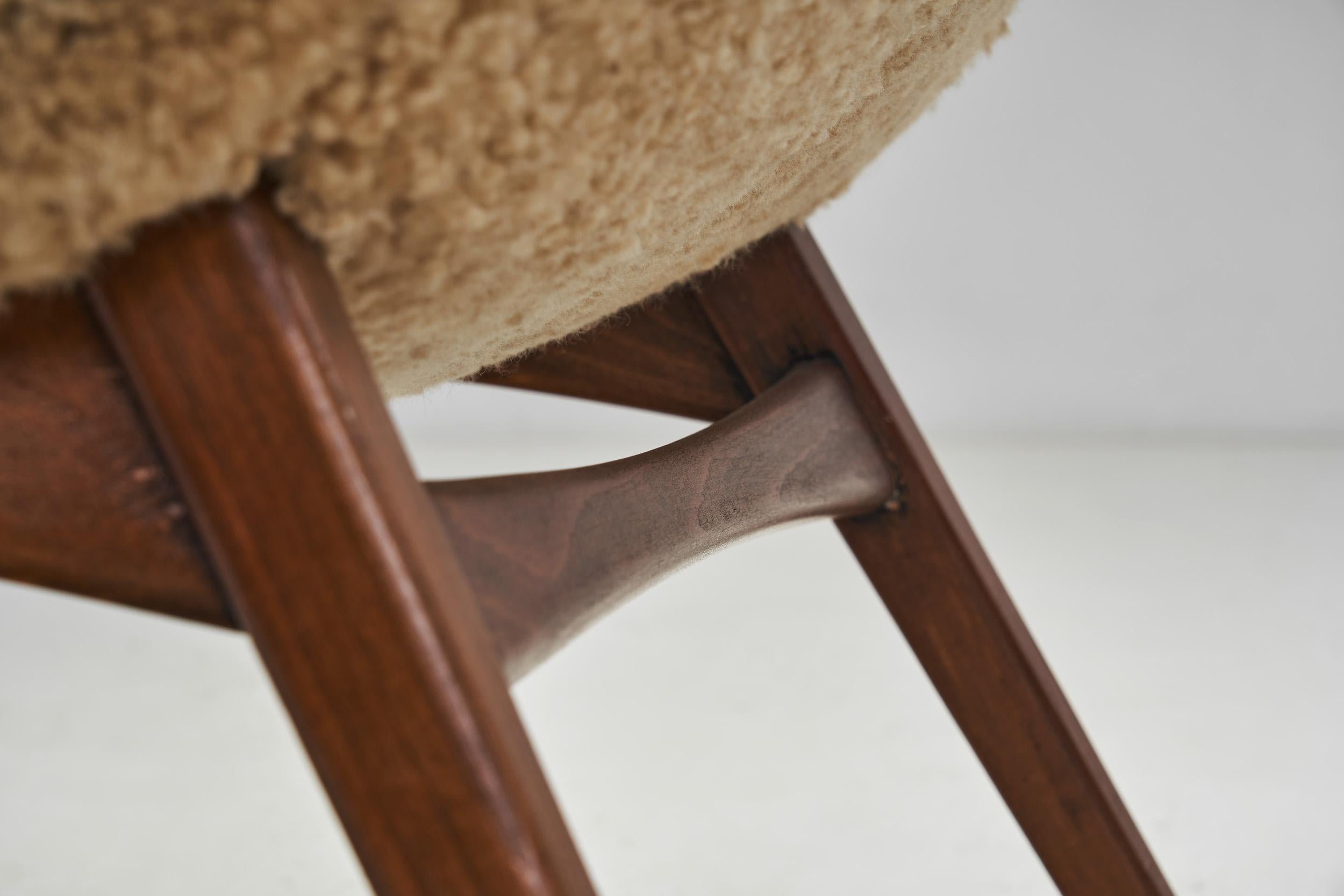 Pair of Slipper Chairs Upholstered in Sheepskin, Europe 1960s 6