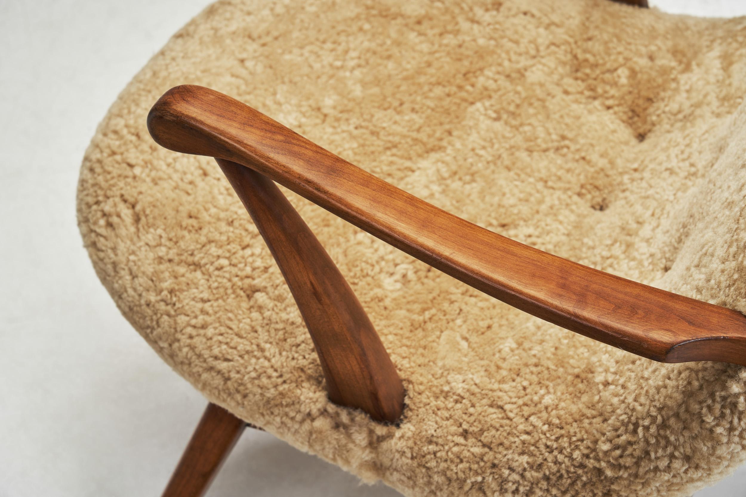 Pair of Slipper Chairs Upholstered in Sheepskin, Europe 1960s 2