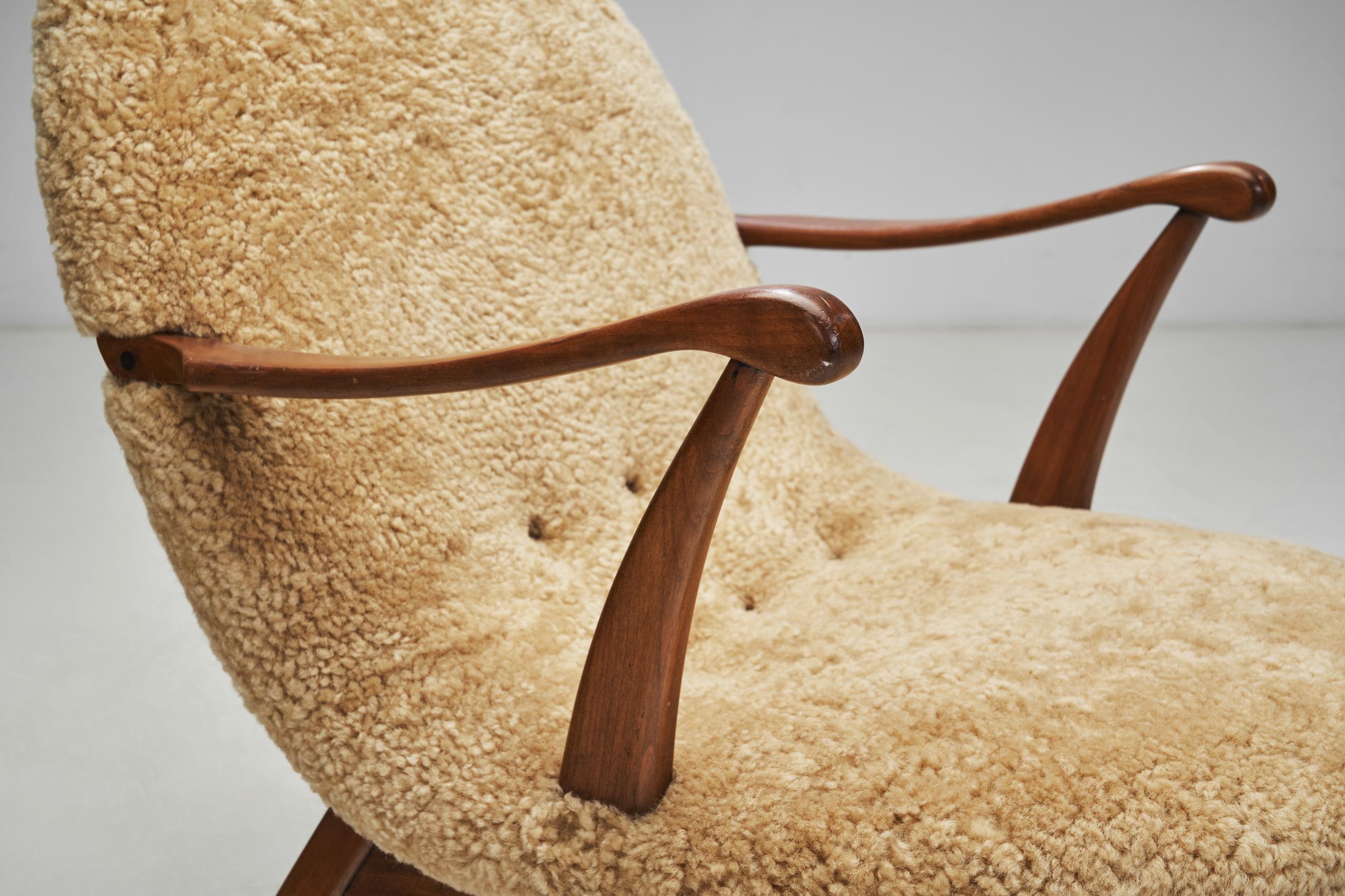 Pair of Slipper Chairs Upholstered in Sheepskin, Europe 1960s 3