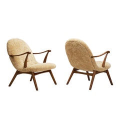 Pair of Slipper Chairs Upholstered in Sheepskin, Europe 1960s