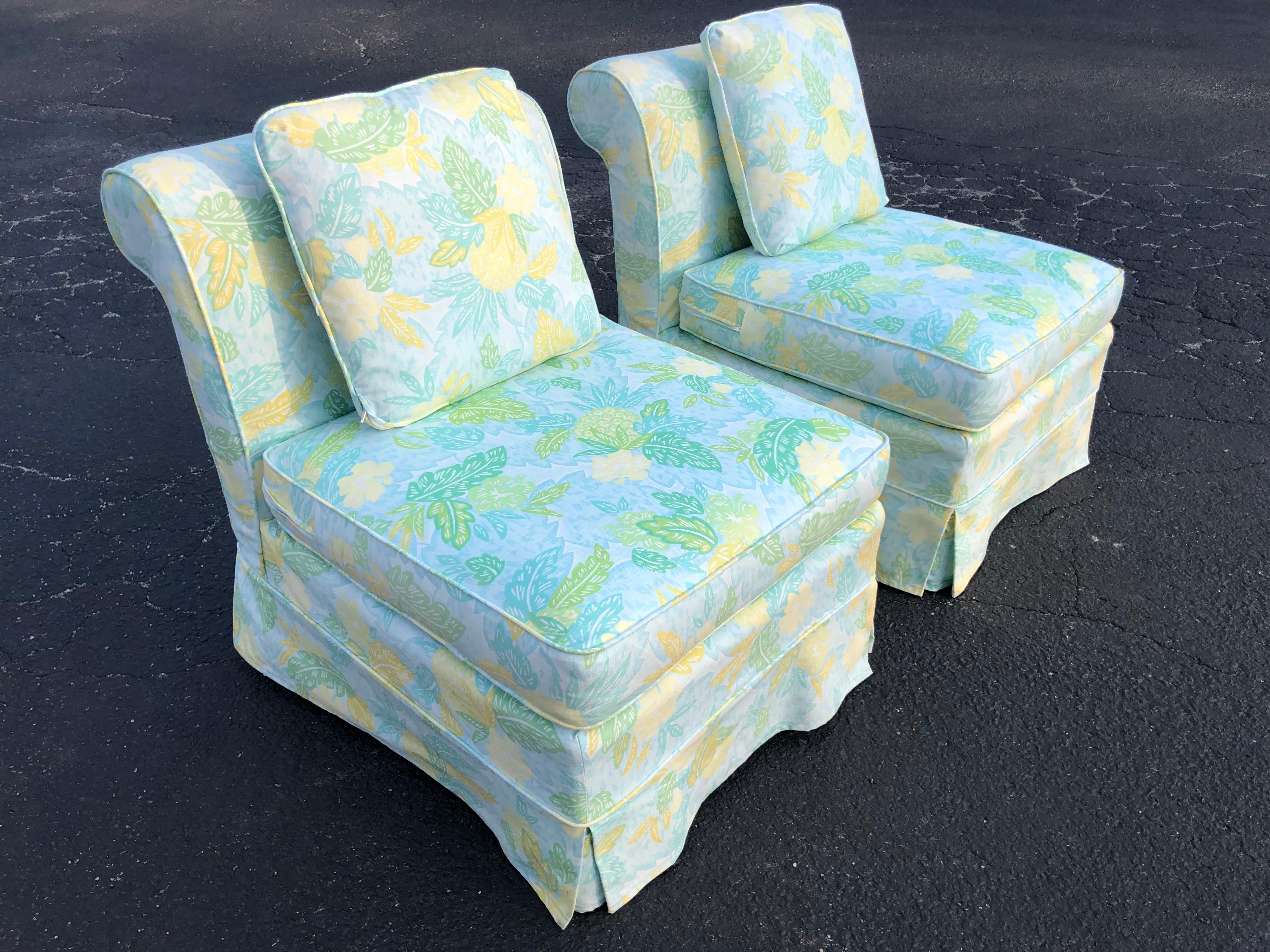 Hollywood Regency Pair of Slipper Chairs with Cushion