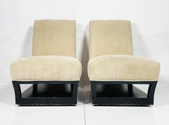 Pair of Slipper Chairs with Magazine/Shoe Shelf by John Hutton for Donghia