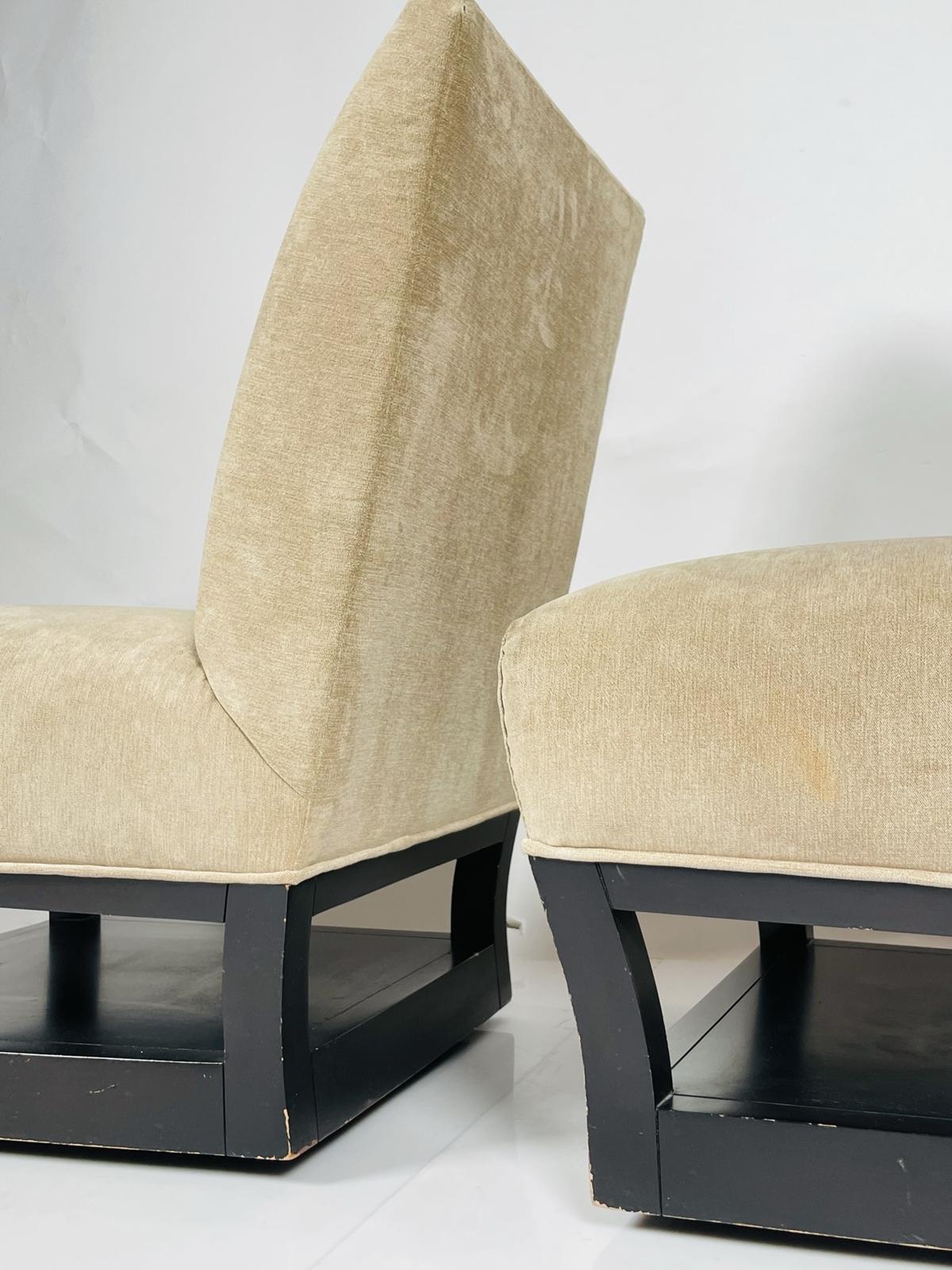 Pair of Slipper Chairs with Magazine/Shoe Shelf by John Hutton for Donghia 1