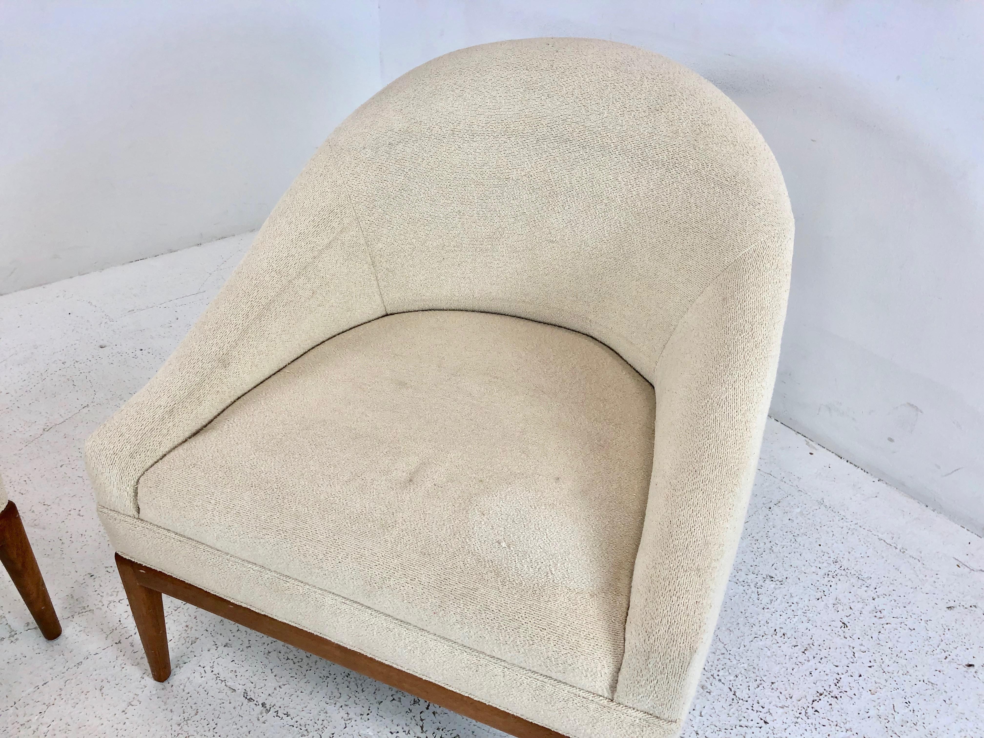 20th Century Pair of Slipper Lounge Chairs with Wood Base in the Style of Ward Bennett